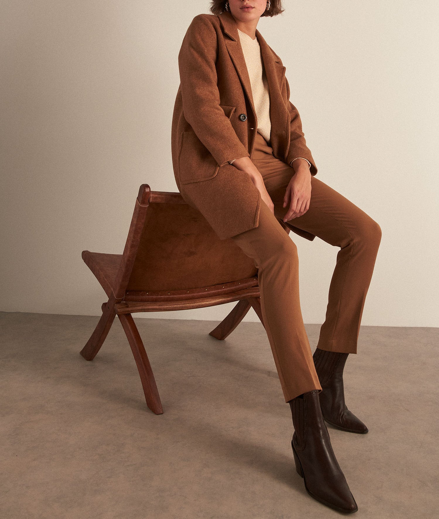 Pantalon cigarette de tailleur camel Harry Faume - seconde main