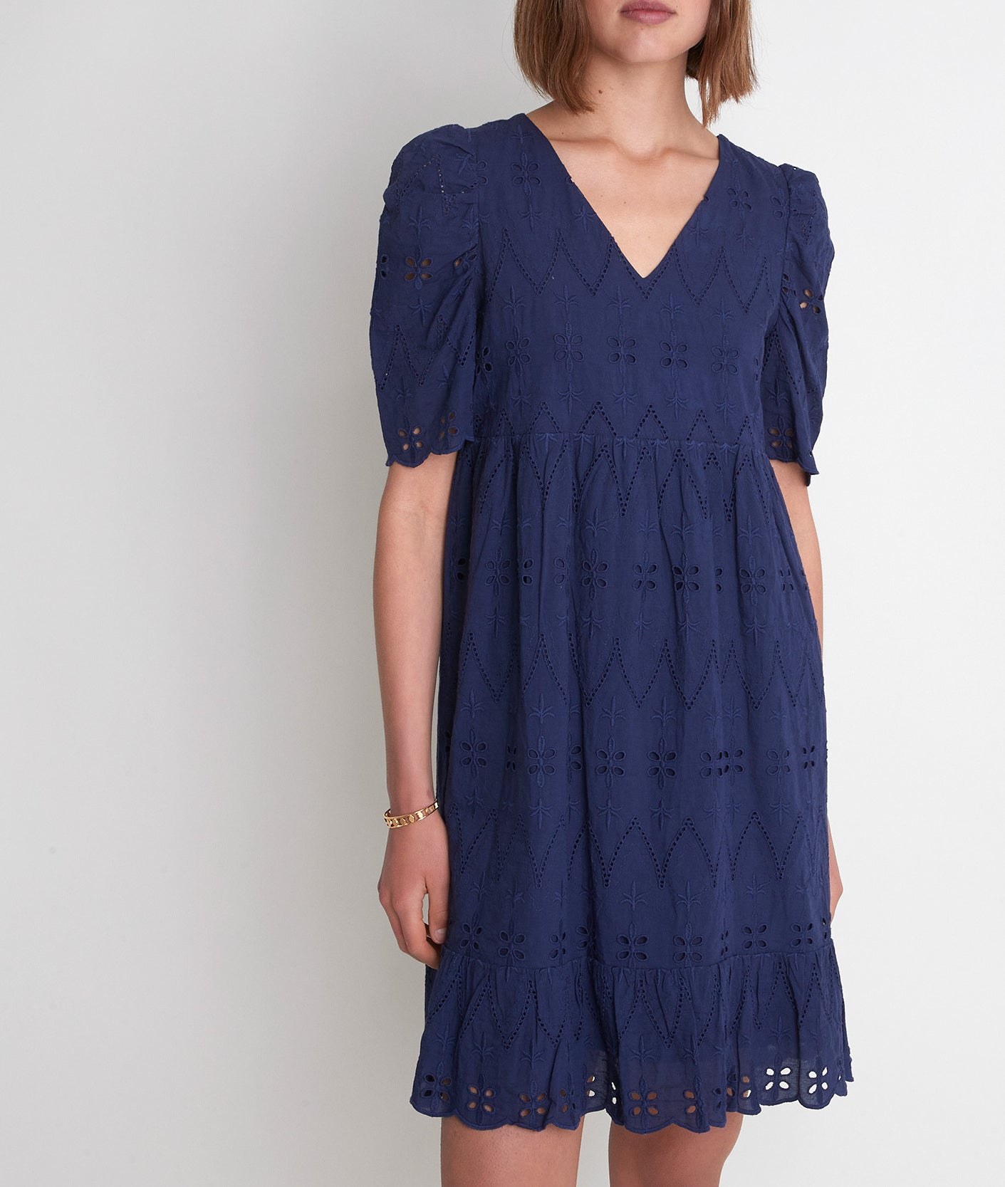 Robe en coton brodée marine Lamie Faume - seconde main