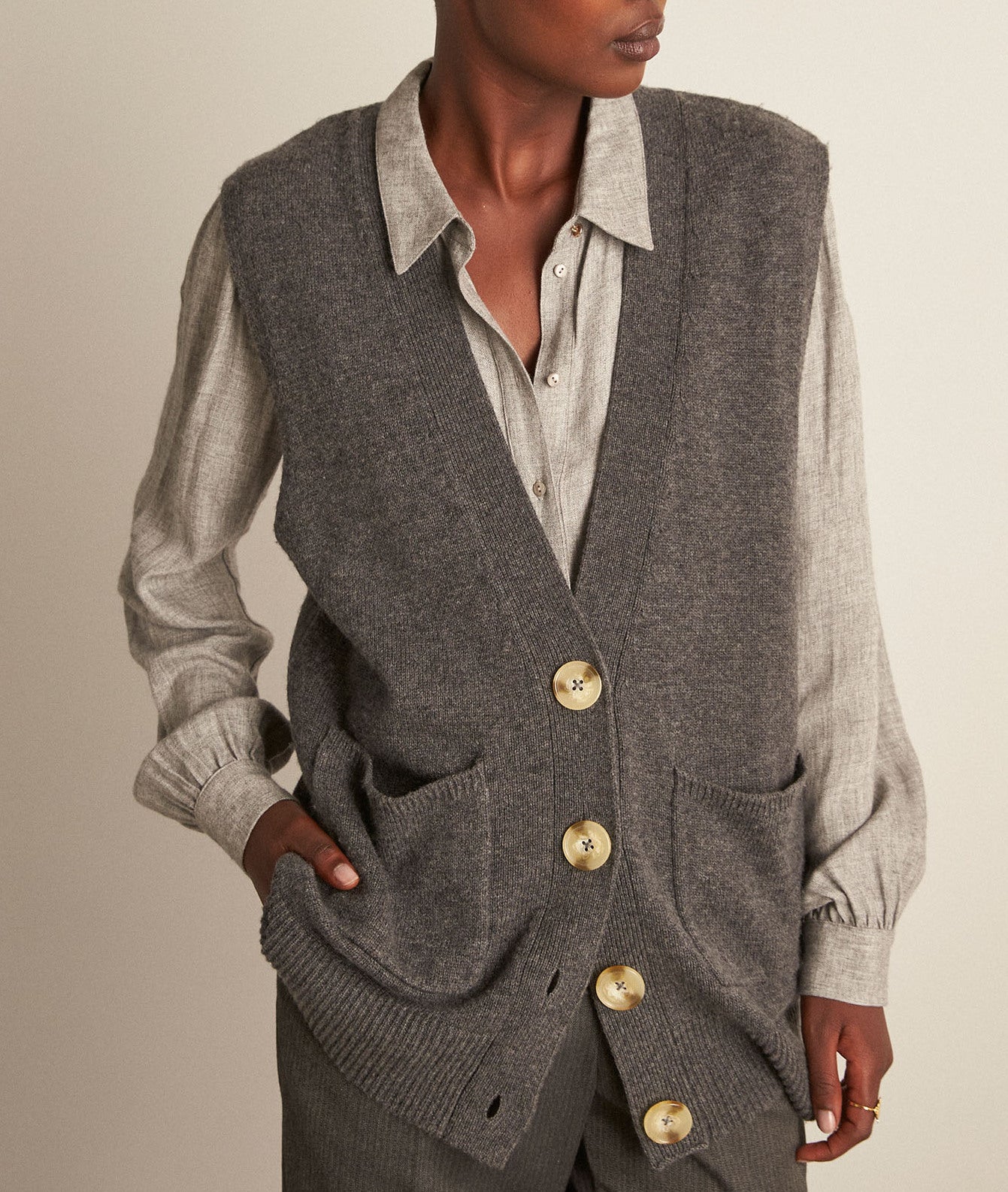 Gilet sans manches en laine responsable gris Bryton Faume - seconde main