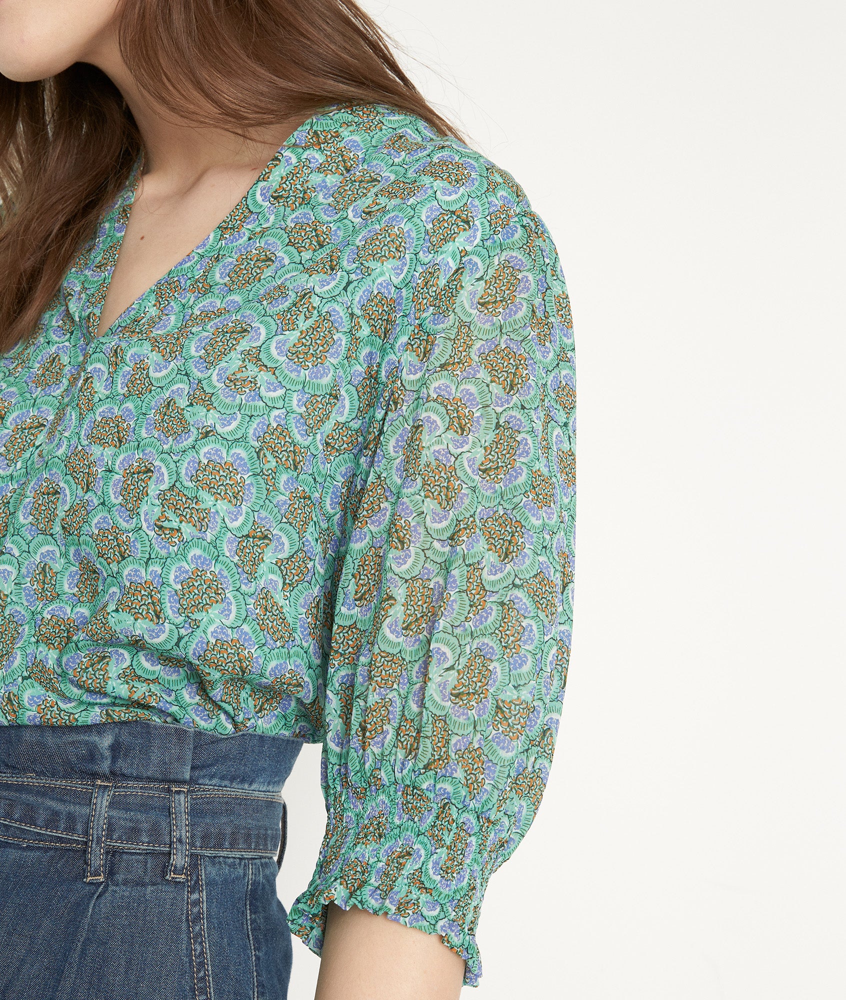 Blouse imprimée vert d'eau Lucrece Faume - seconde main