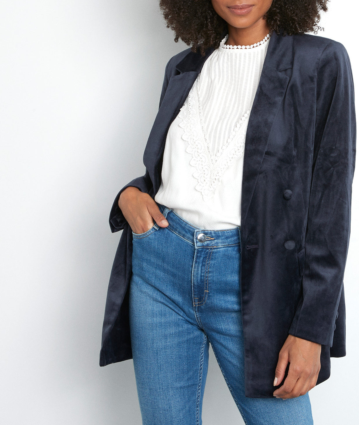 L'iconique blazer Florine en velours bleu marine Faume - seconde main