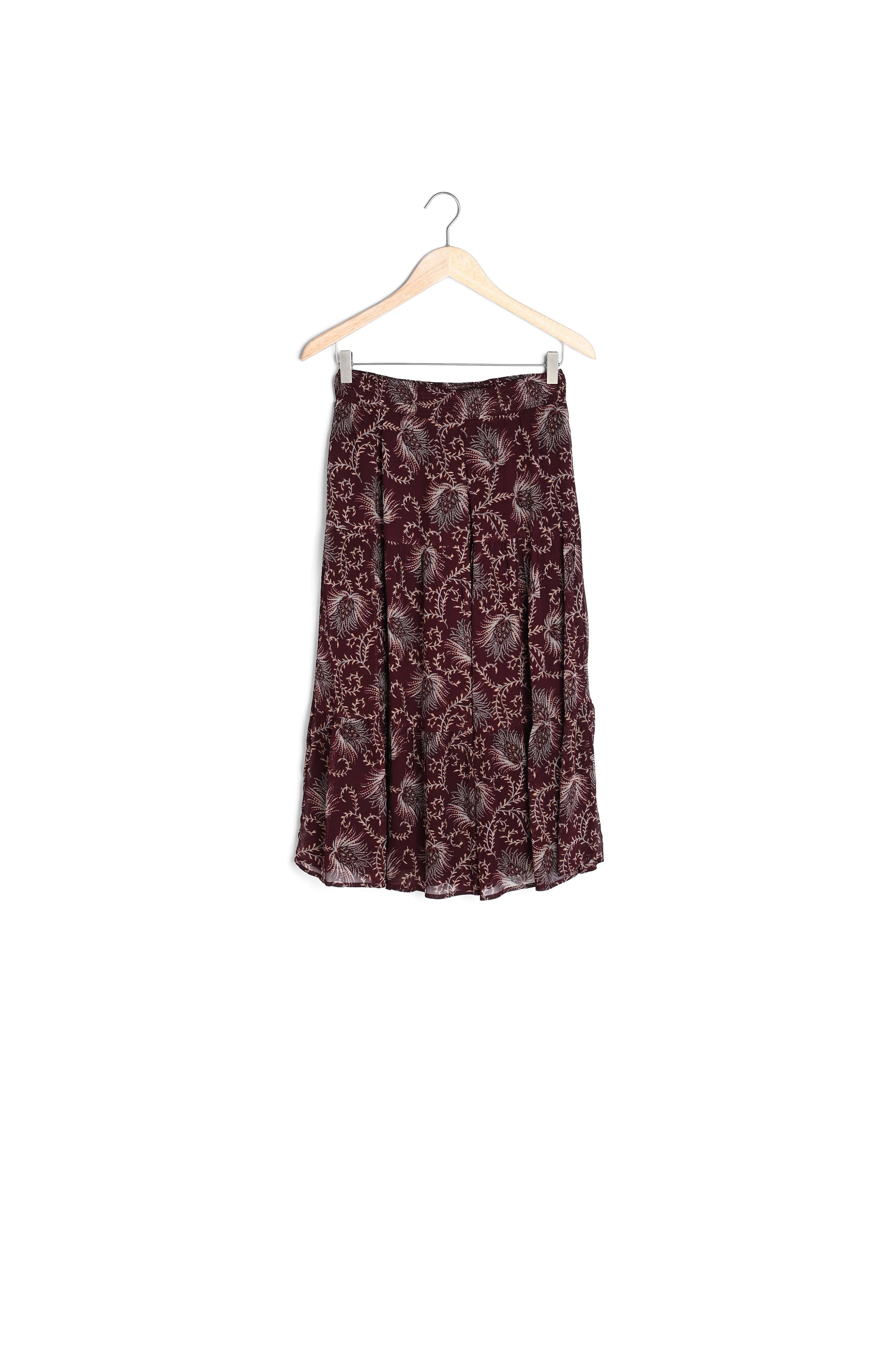 Jupe midi vaporeuse imprimée bordeaux Florianne Faume - seconde main