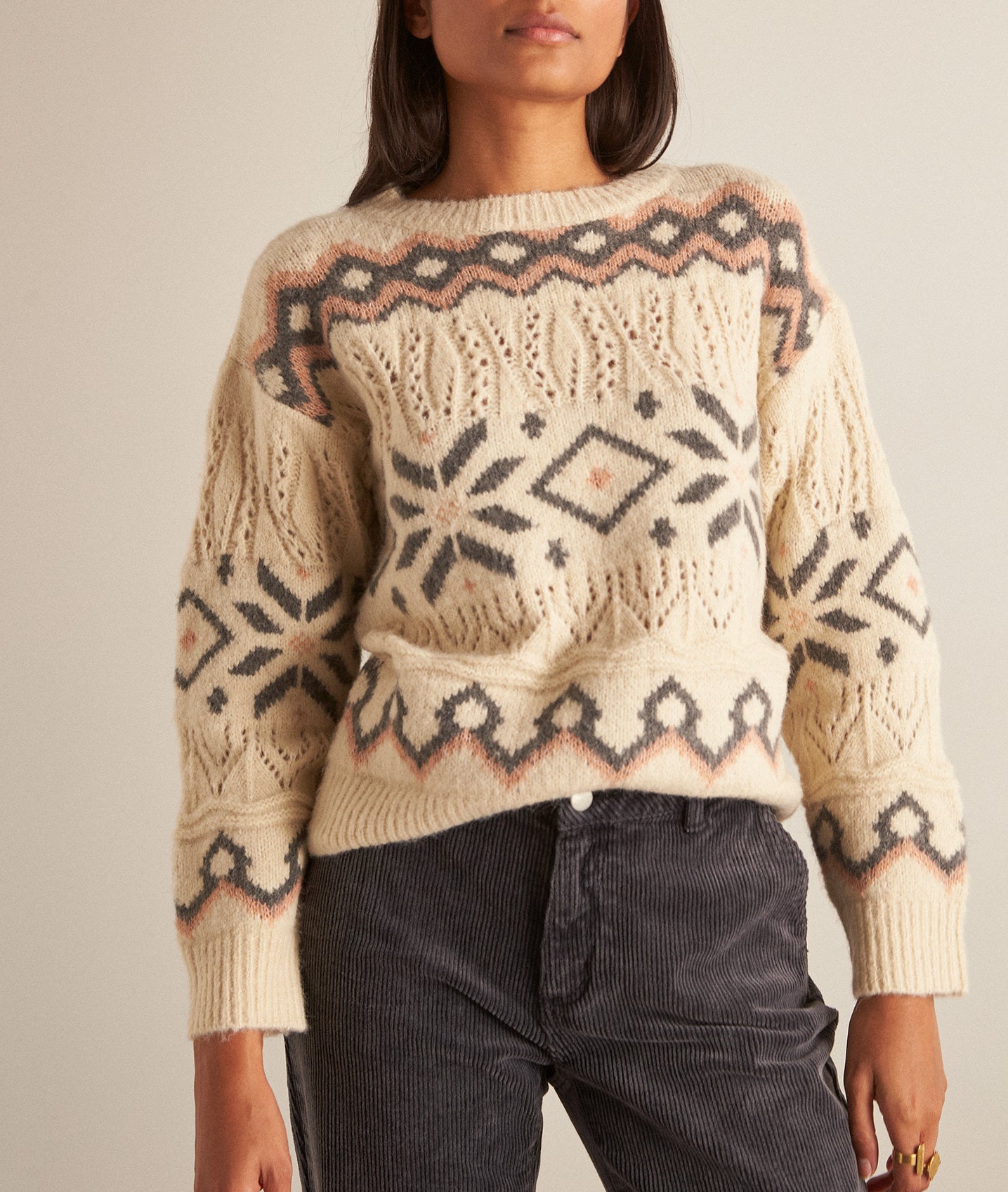 Pull écru en jacquard Belombra Faume - seconde main