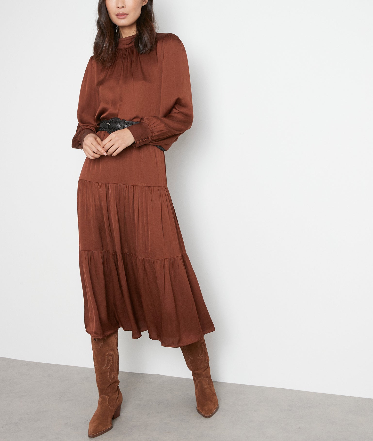 Jupon long fluide caramel Ginko Faume - seconde main