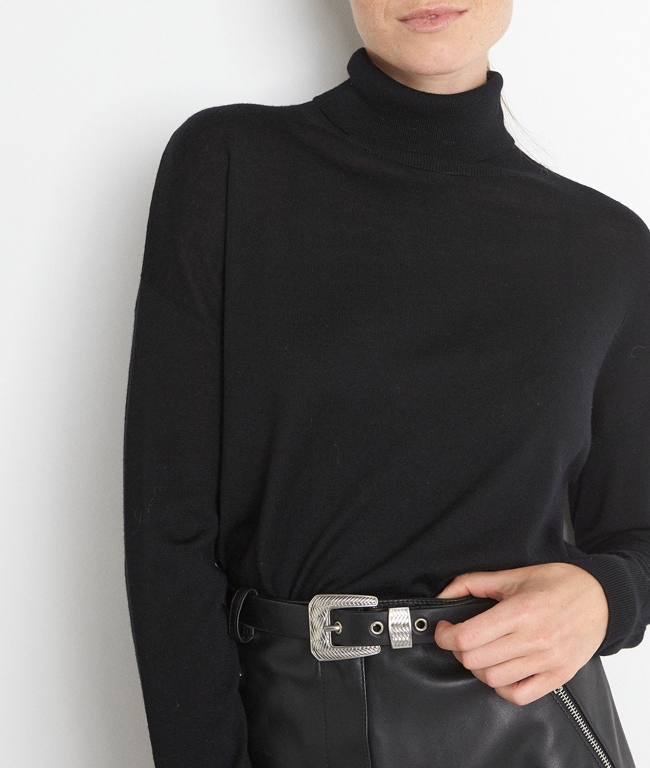 Pull col roulé en laine recylée noir Turbo Faume - seconde main