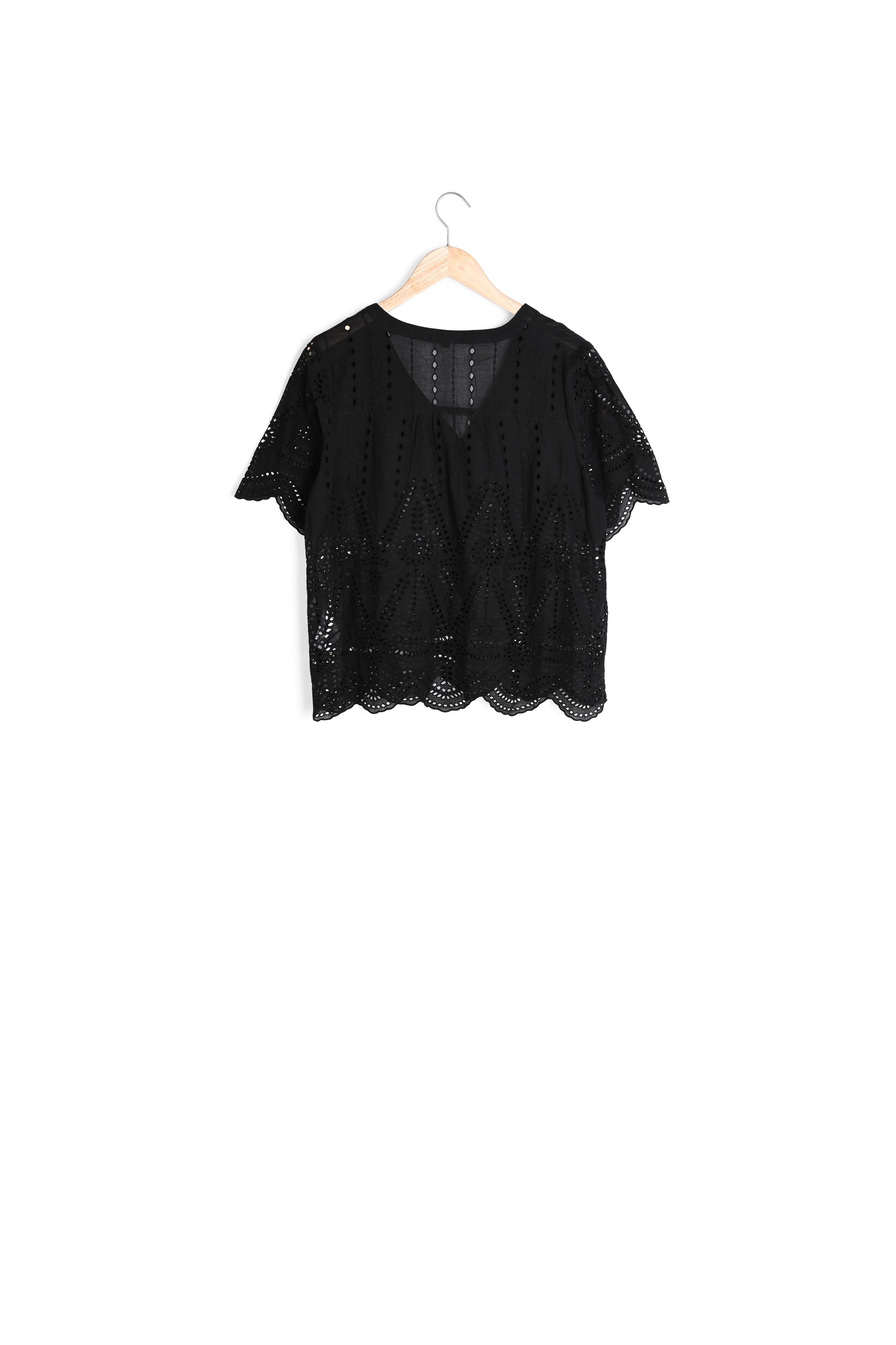 Blouse noire broderie anglaise Voltaire Faume - seconde main