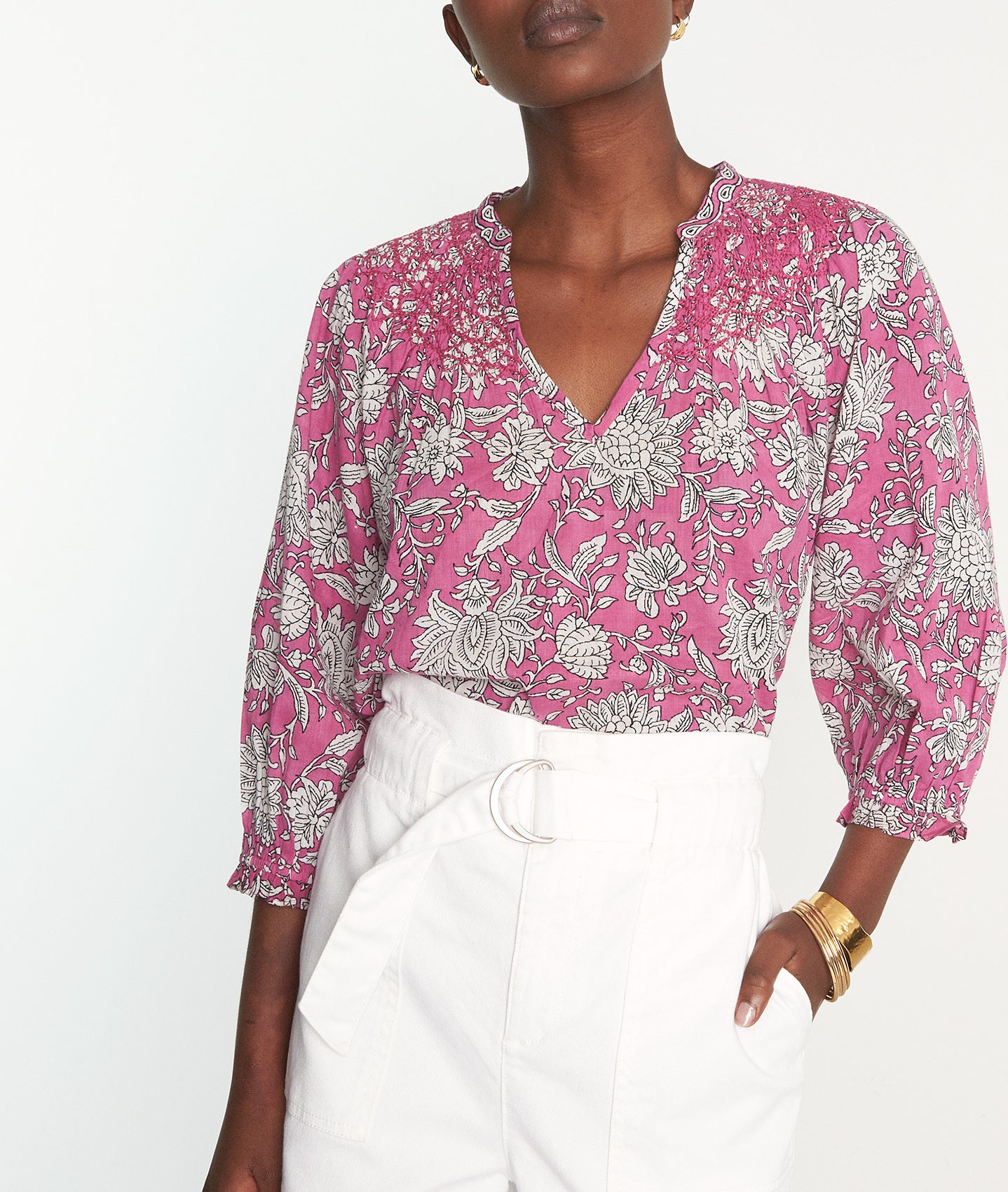 Blouse imprimée en coton bio fushia Libellule Faume - seconde main