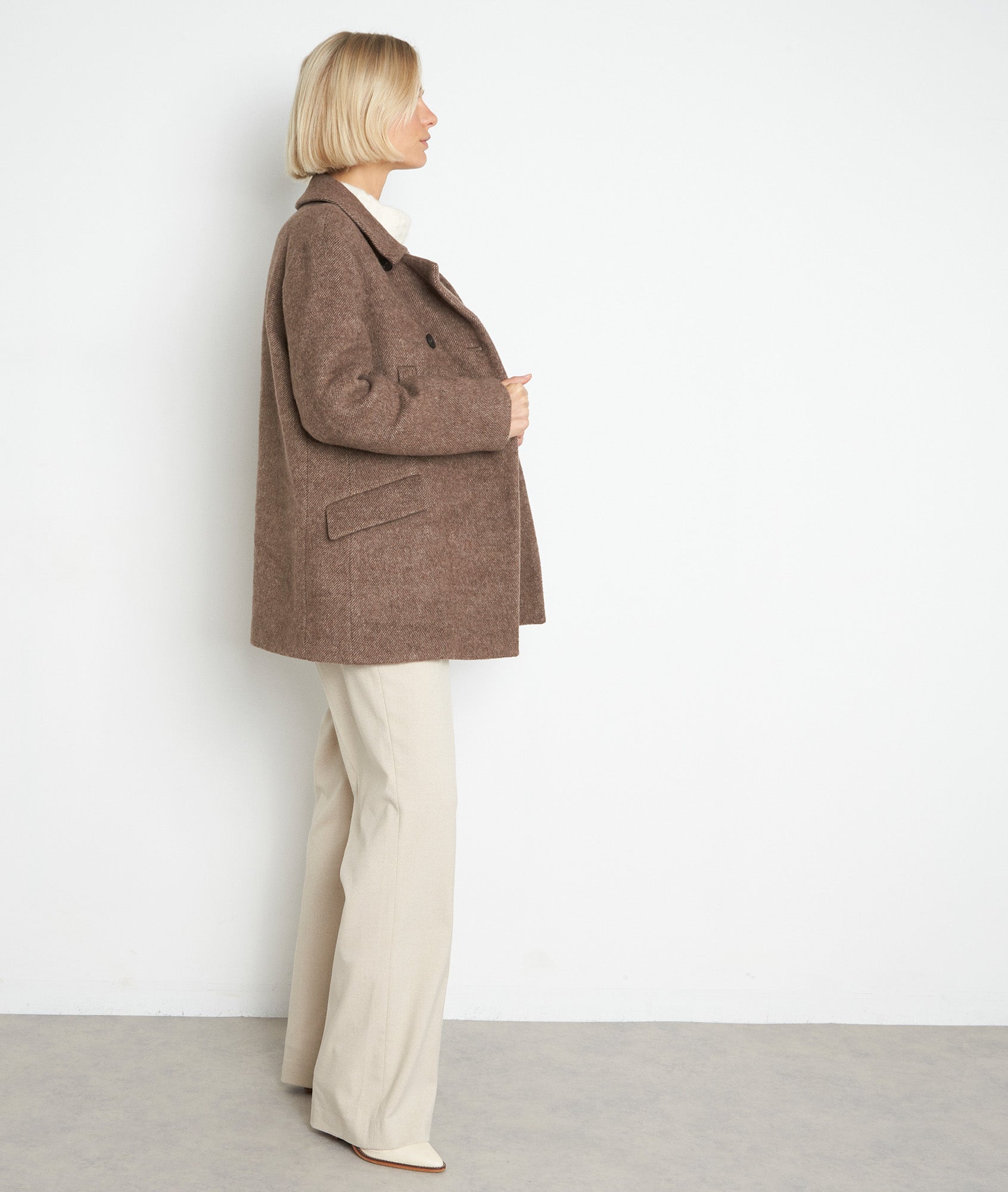 Manteau court en laine recyclée marron Liddy Faume - seconde main