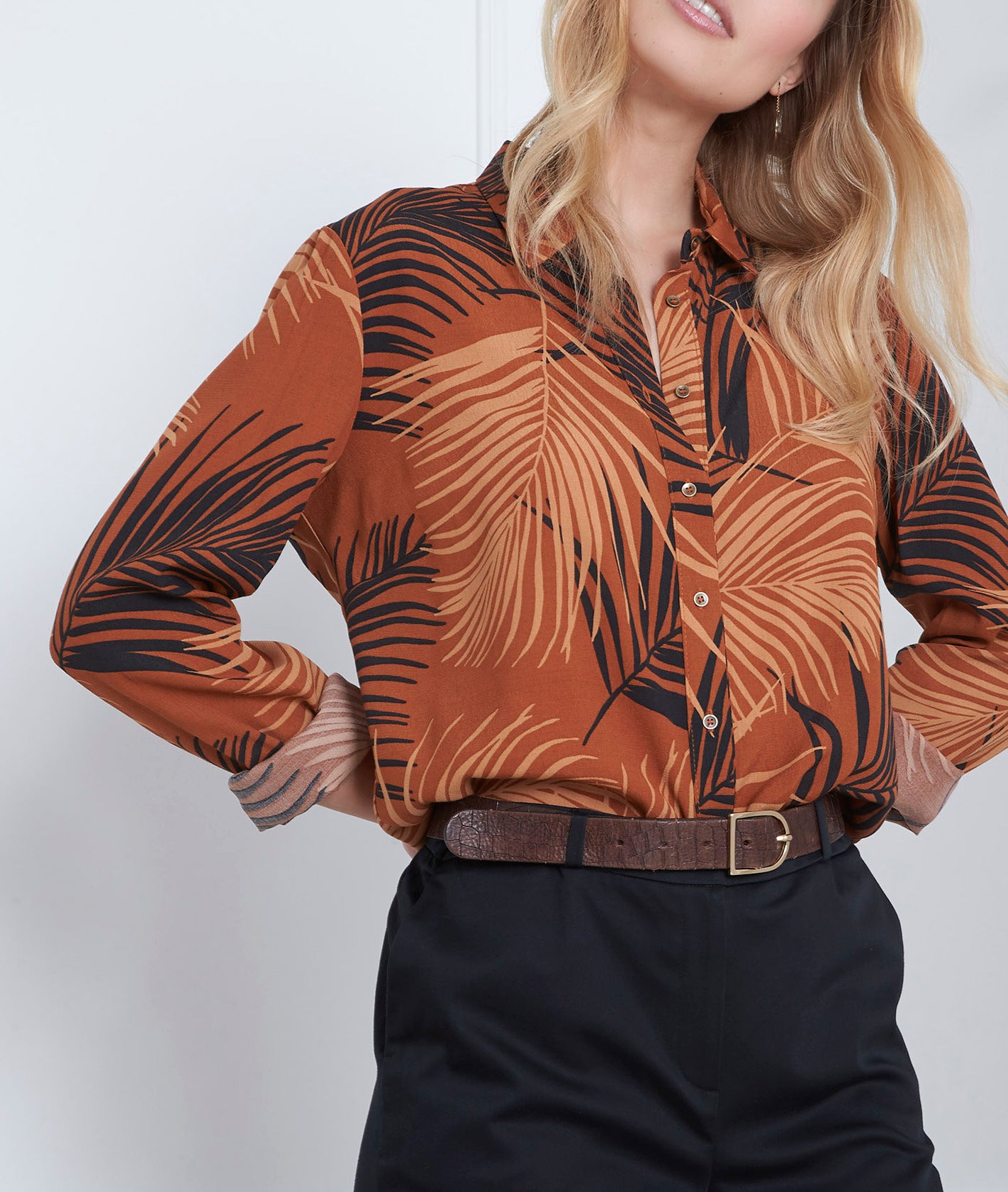 Chemise acajou imprimé palme Valse Faume - seconde main