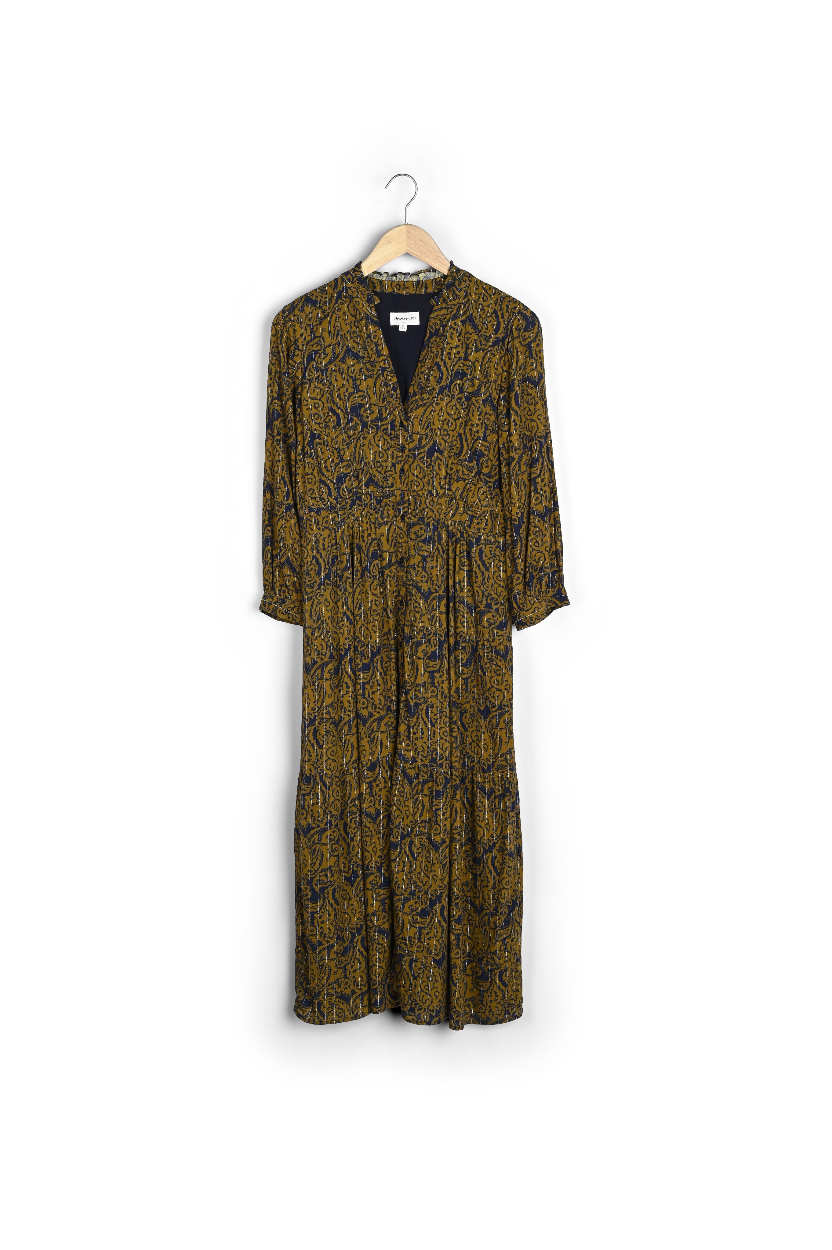 Robe longue imprimée ocre et marine Carola Faume - seconde main