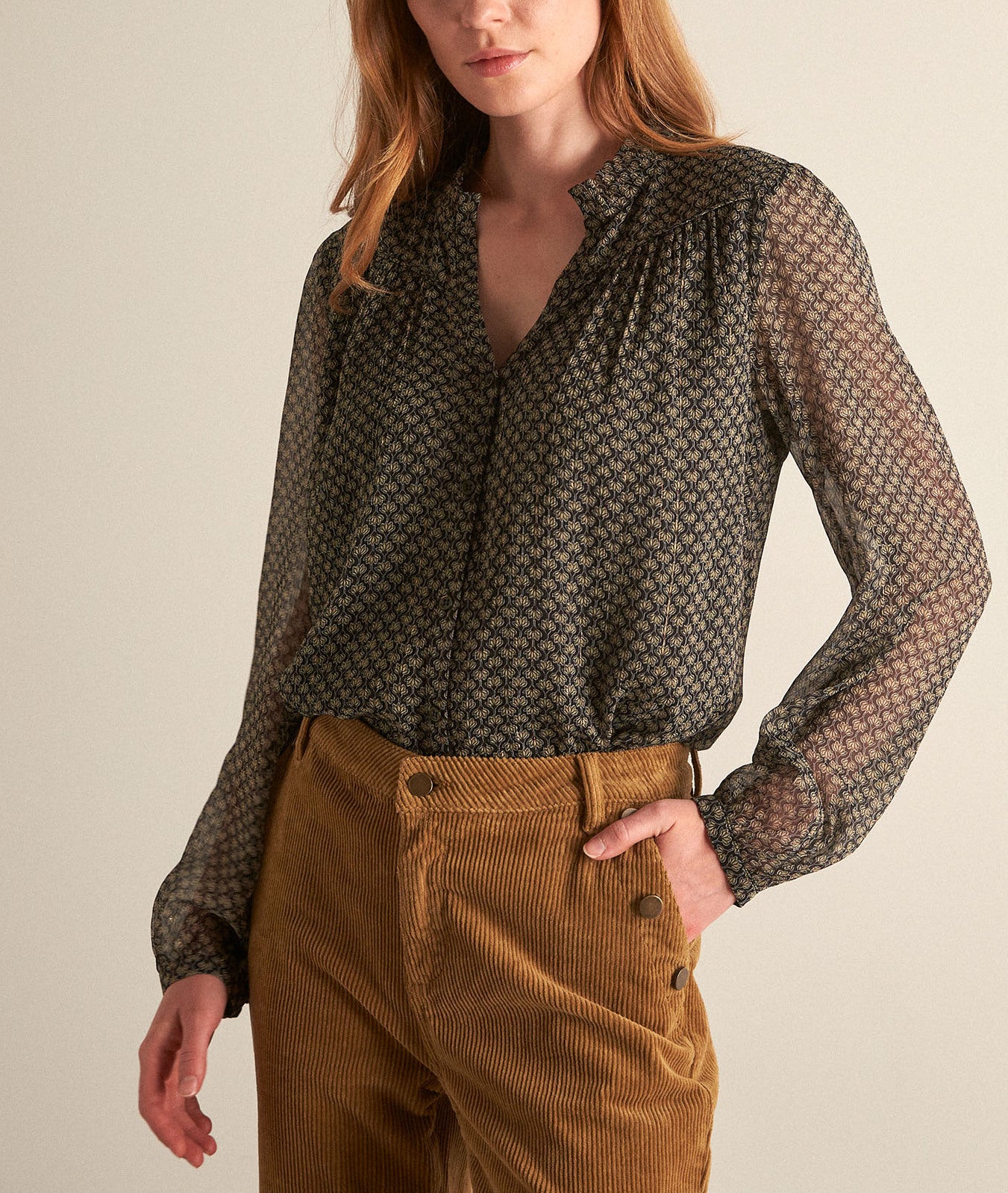 Blouse imprimée noire et beige Lani Faume - seconde main