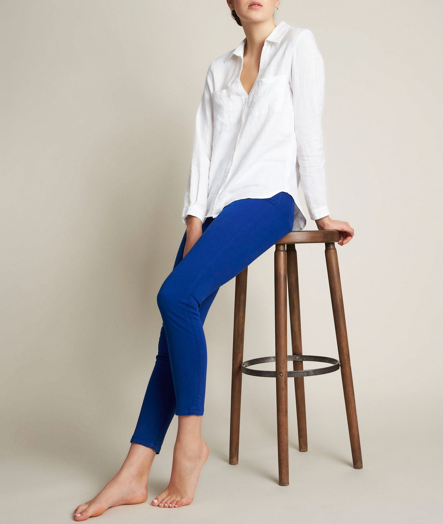 L'Iconique : slim satin de coton bleu roi Sultan  Faume - seconde main