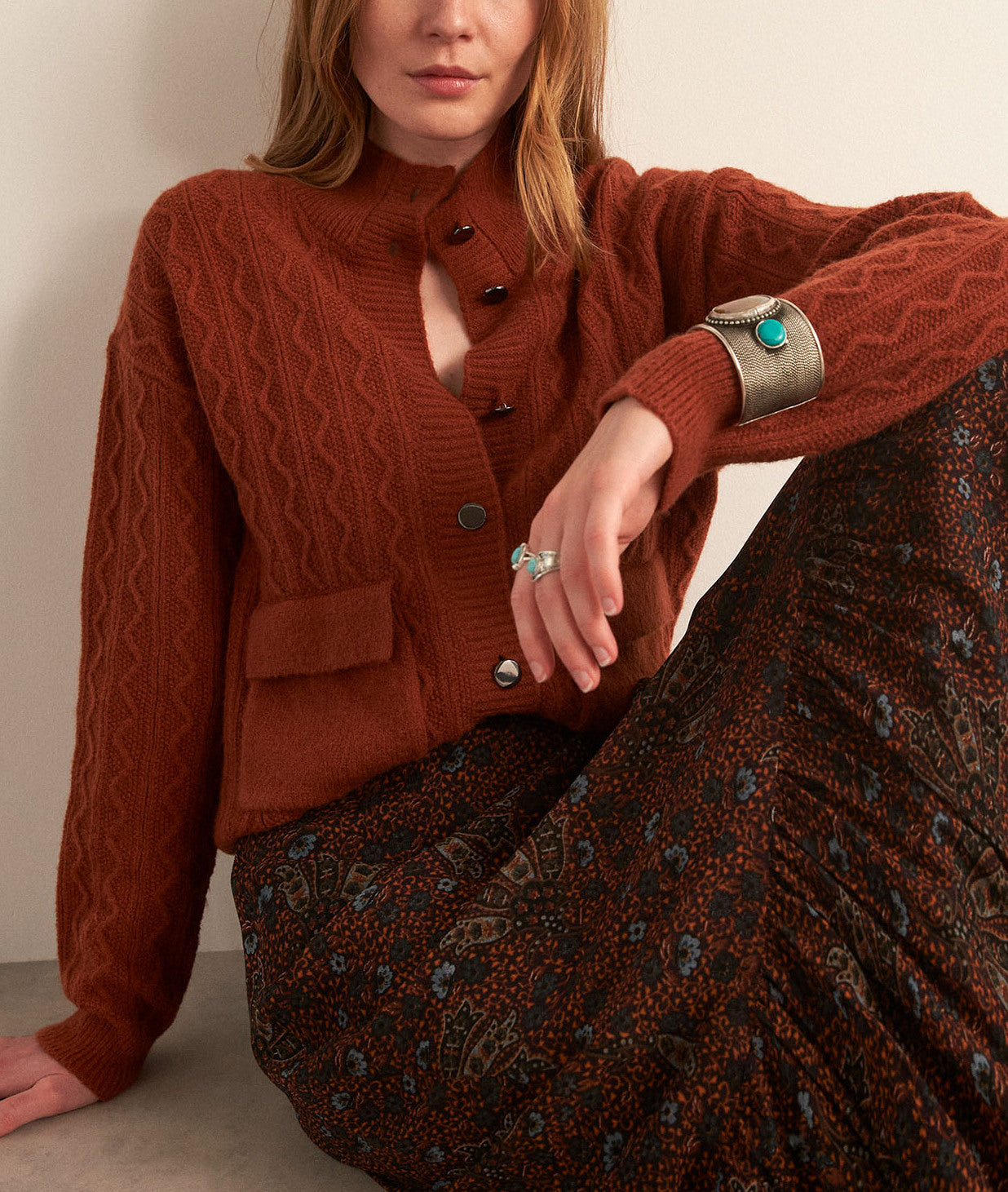 Cardigan torsadé brique Baptiste Faume - seconde main