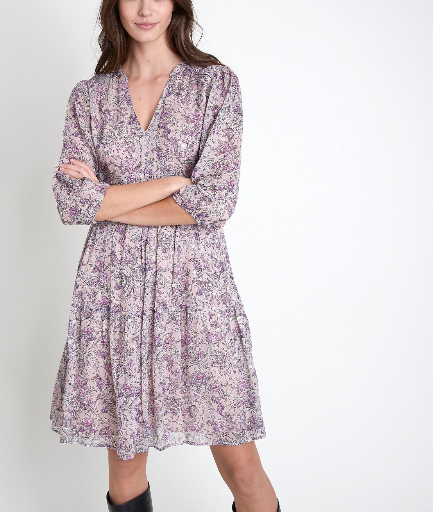 Robe mauve imprimée Minette Faume - seconde main