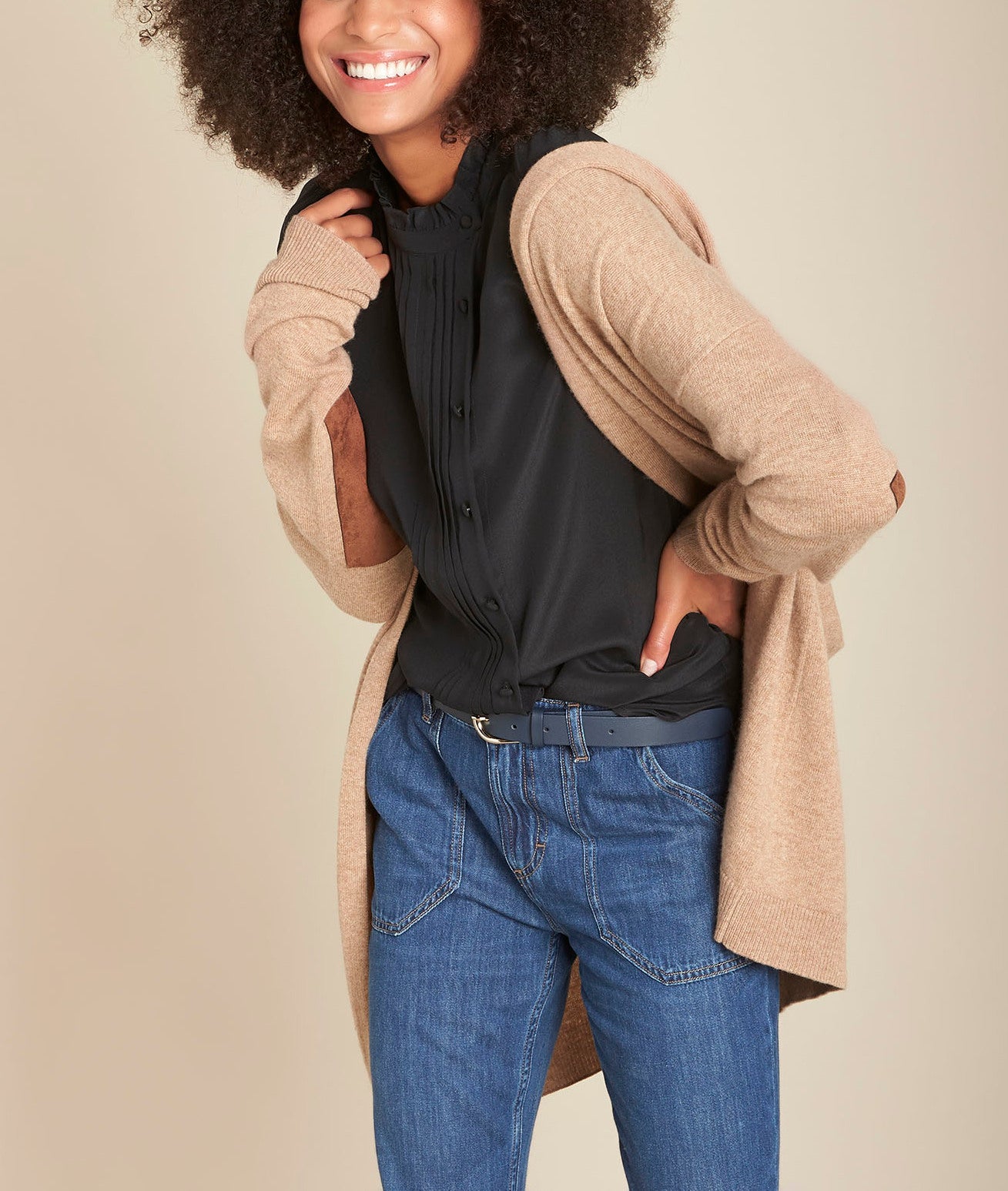 Gilet long en cachemire havane Feuillage Faume - seconde main