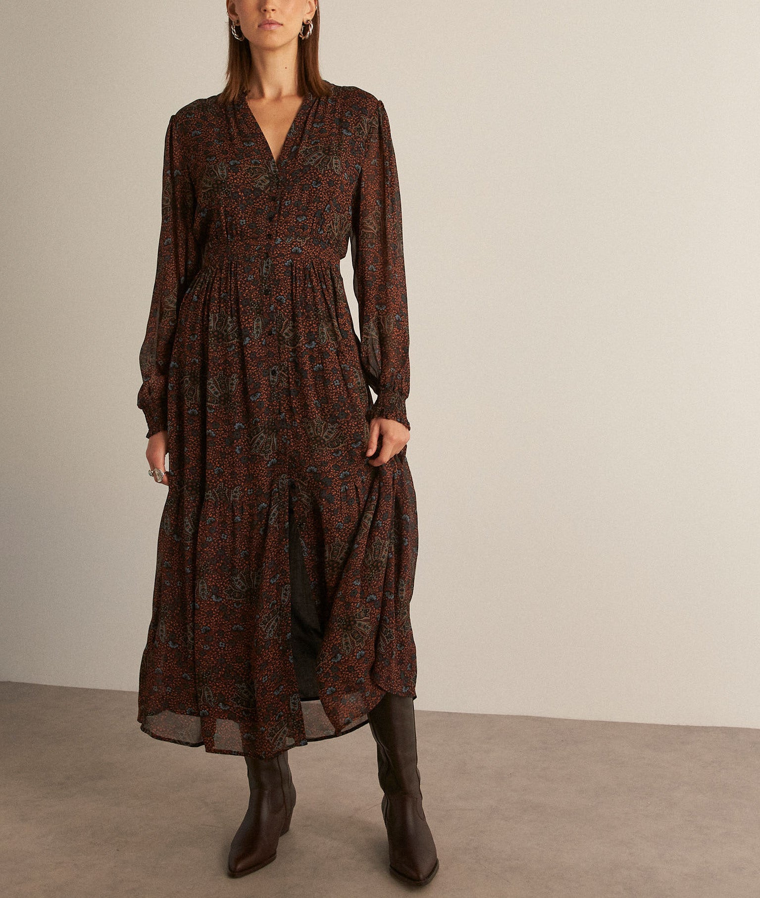 Robe longue imprimée marron Carola Faume - seconde main