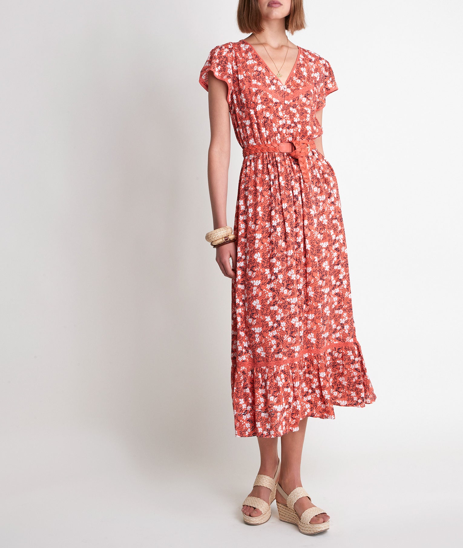 Robe imprimée à dentelle Lahina Faume - seconde main