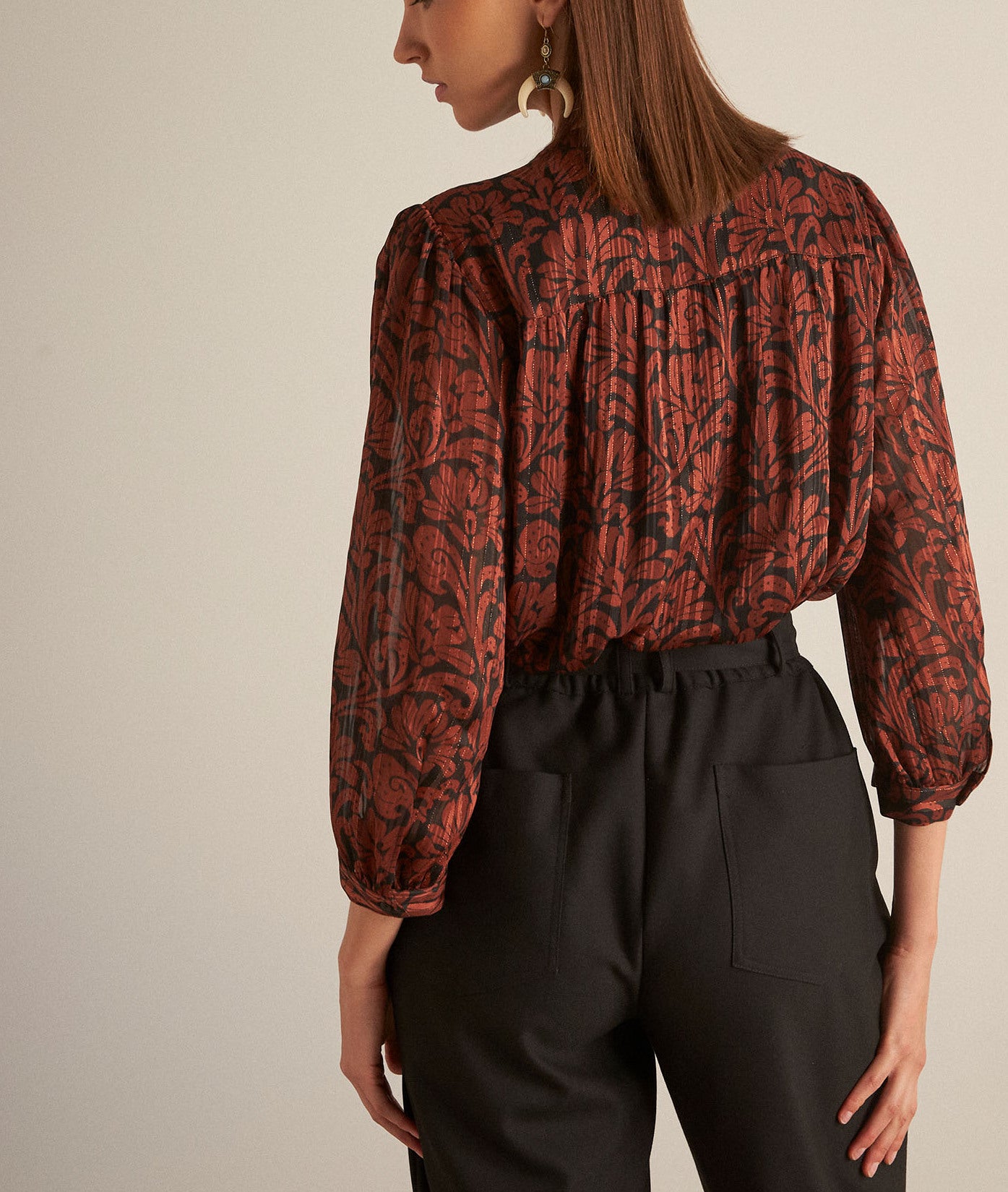 Blouse imprimée brique Elsa Faume - seconde main