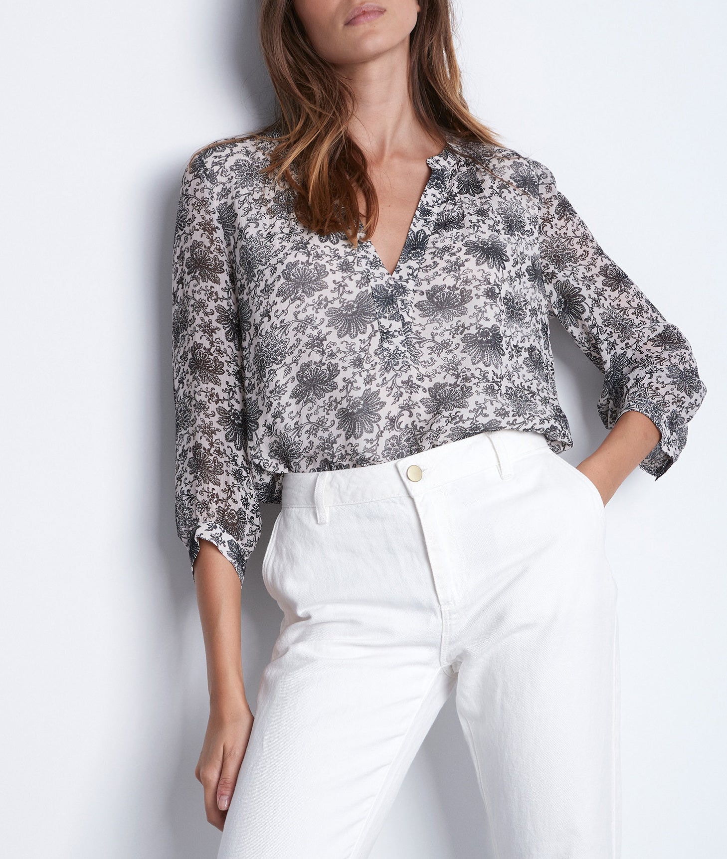 Blouse fluide imprimée noir et blanc Adelia Faume - seconde main