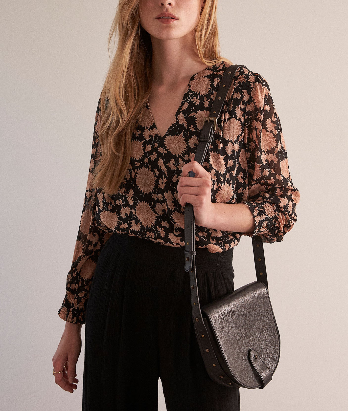 Blouse imprimée noire et poudre Anais Faume - seconde main