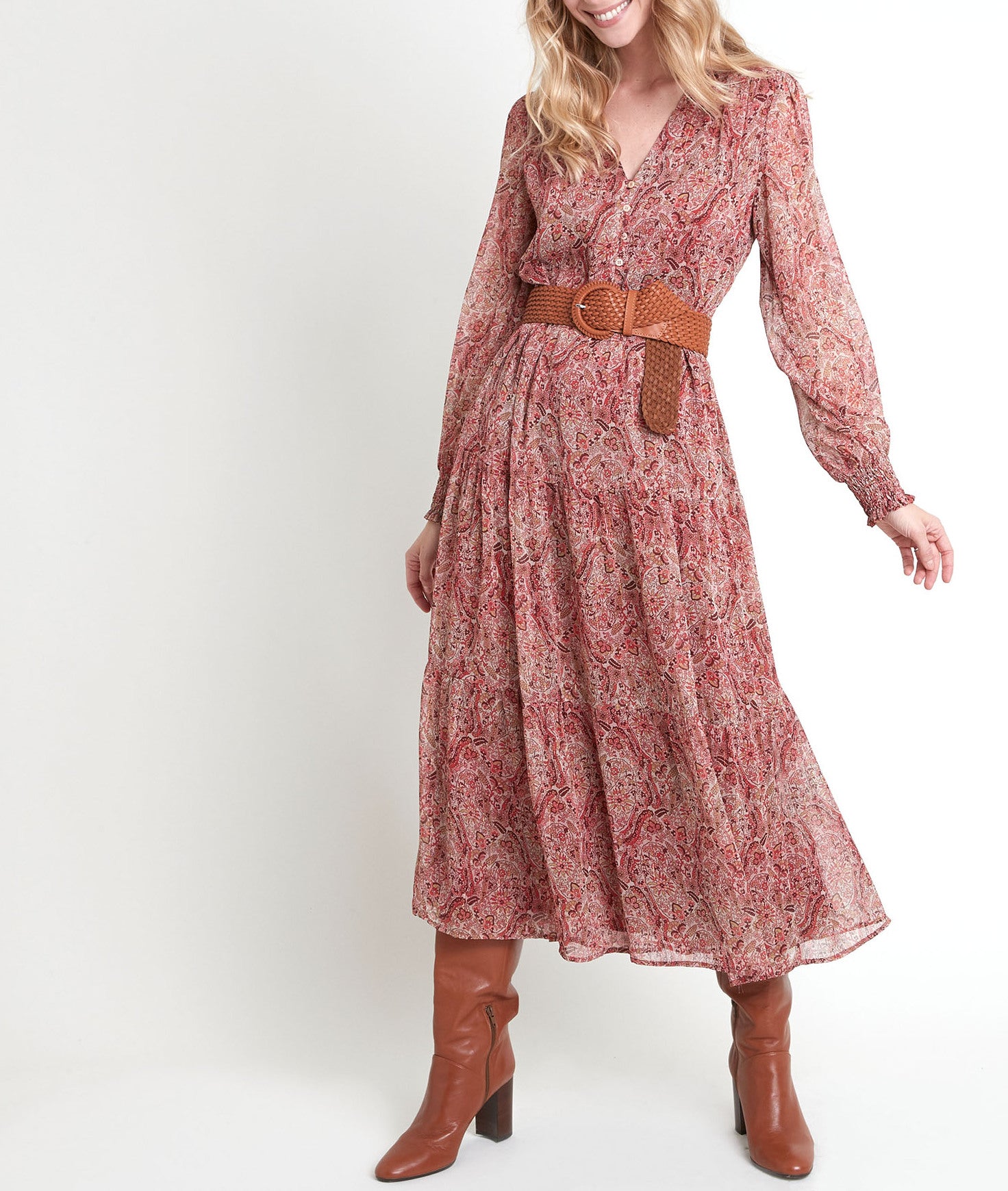 Robe longue rouge imprimée Nada Faume - seconde main