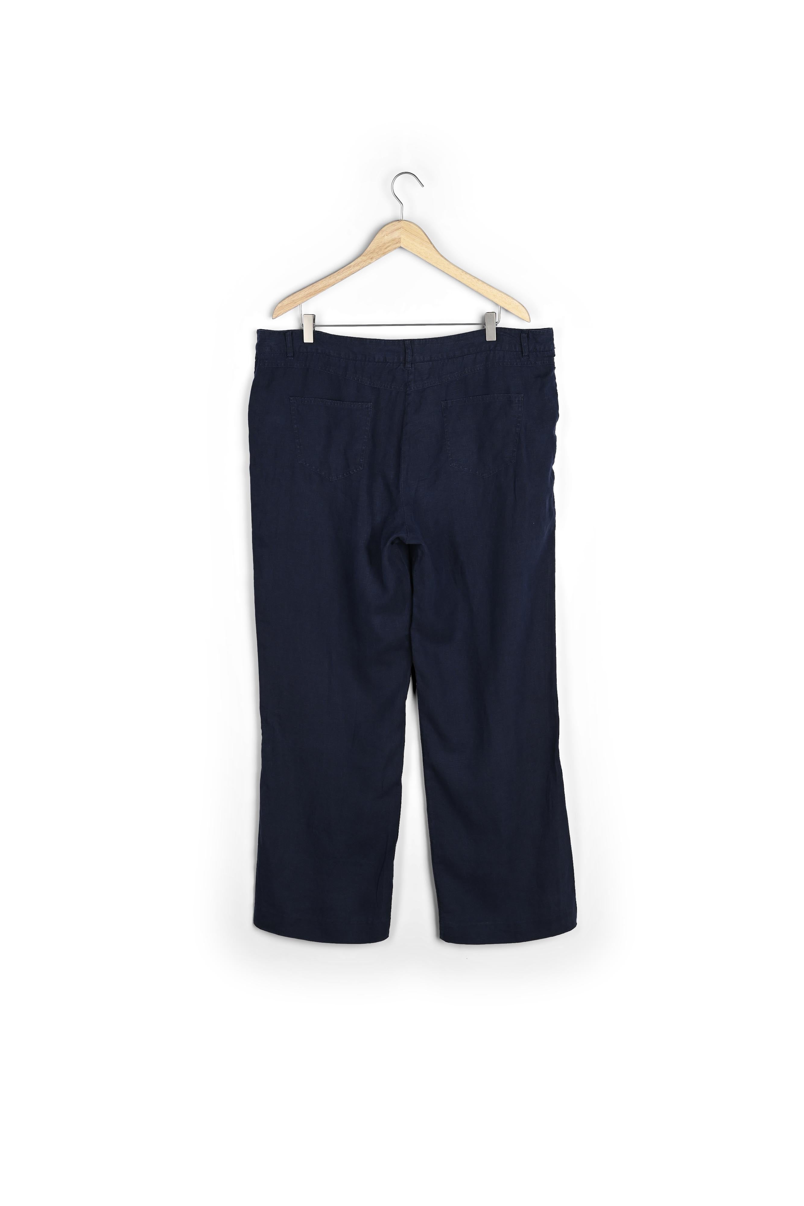 Pantalon flare en lin responsable et coton marine Ninon Faume - seconde main