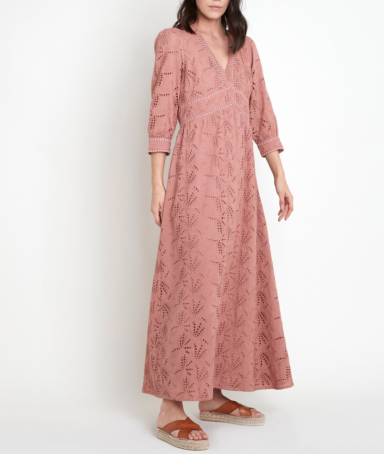 Robe longue en coton biologique brodée Catalia Faume - seconde main