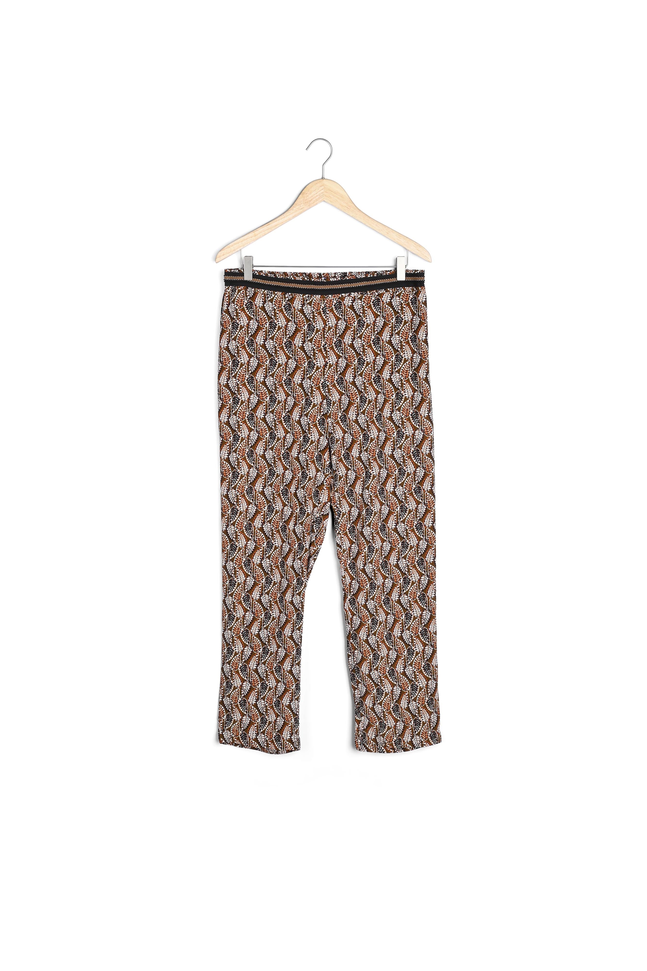 Pantalon marron imprimé feuilles Garry Faume - seconde main