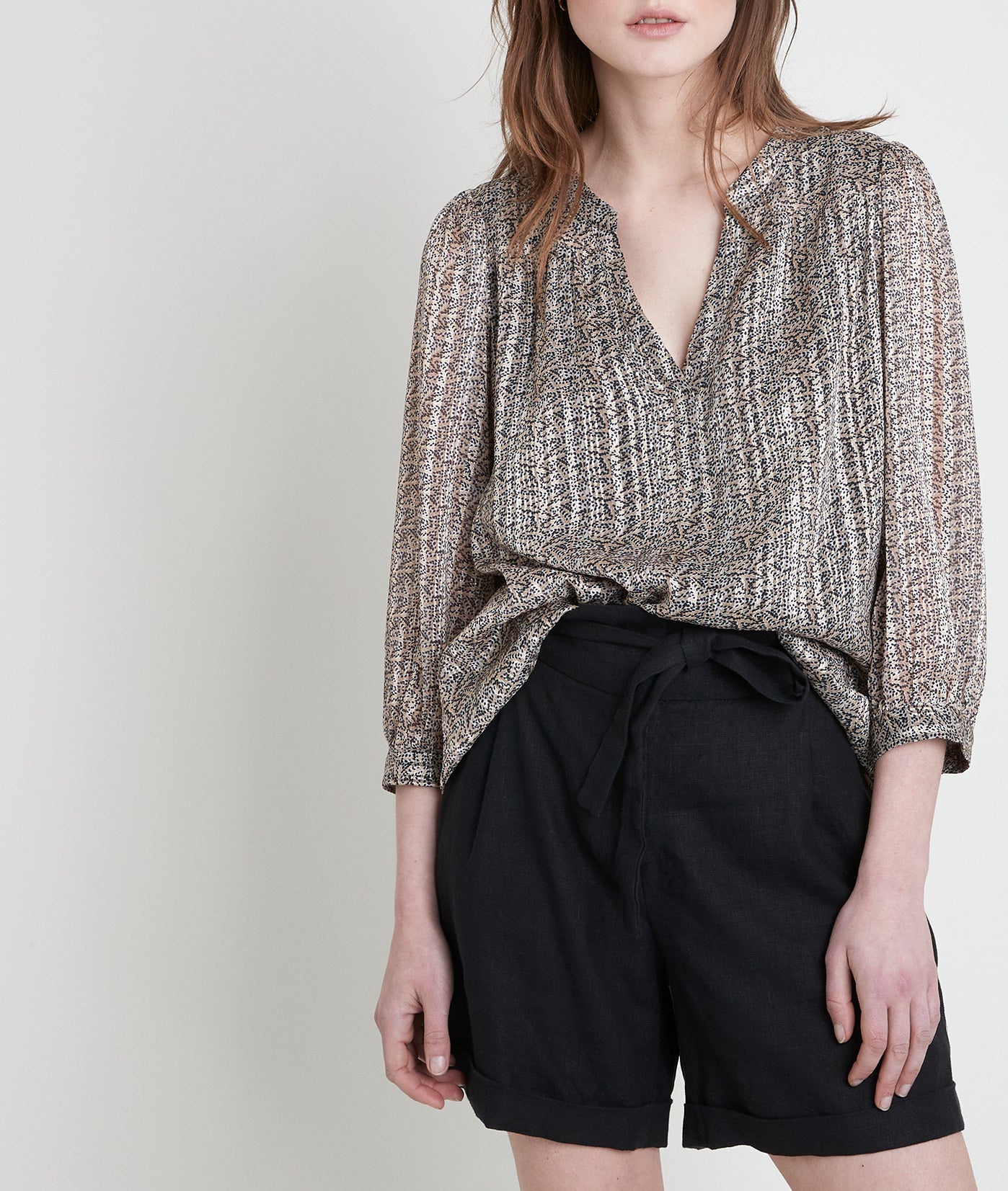 Blouse camel imprimée lurex Elsa Faume - seconde main