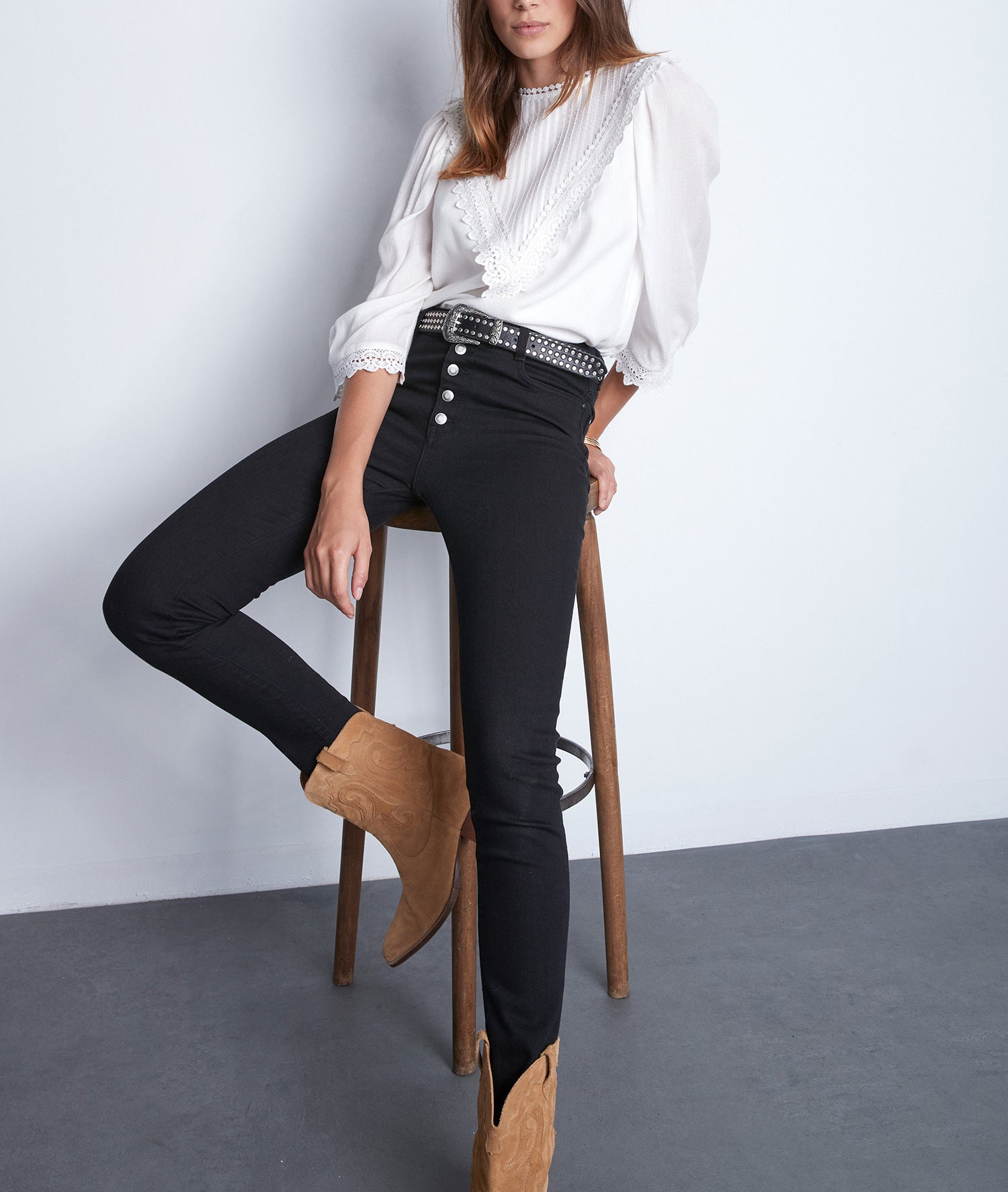 Jean slim en coton bio et recyclé noir Nara Faume - seconde main