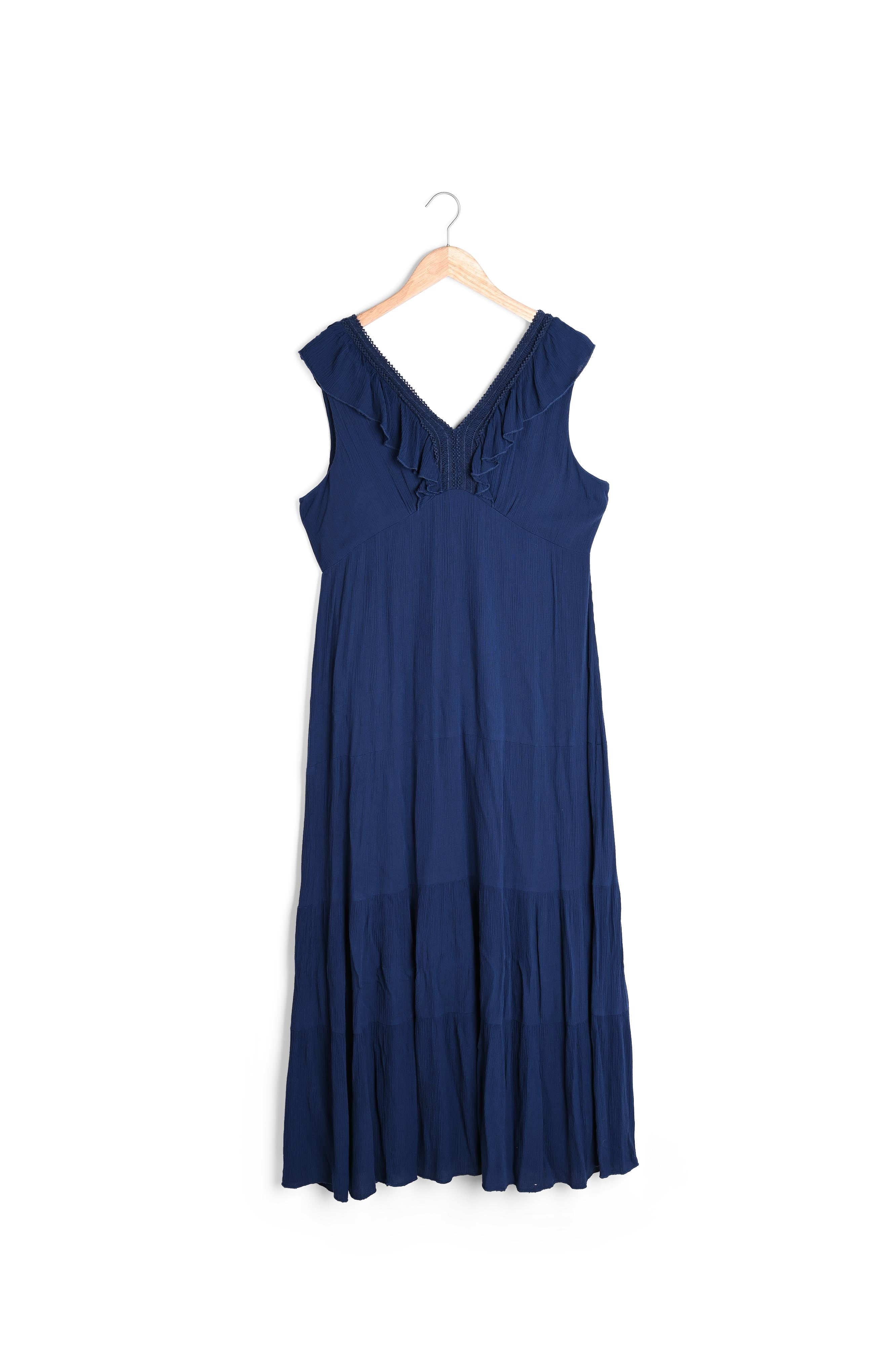 Robe longue sans manche marine à volants Solena Faume - seconde main