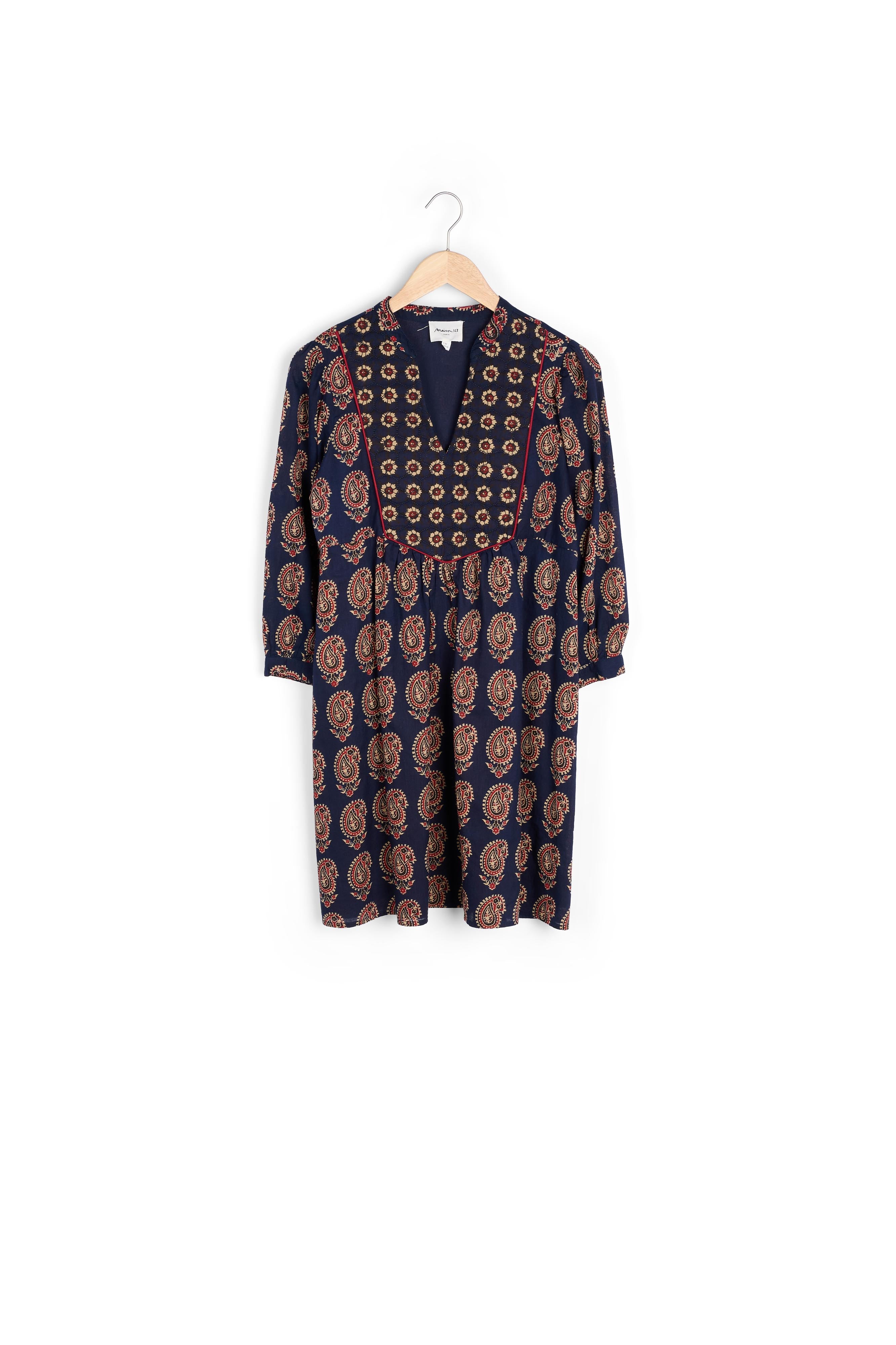 Robe courte imprimée en coton marine Hariana Faume - seconde main