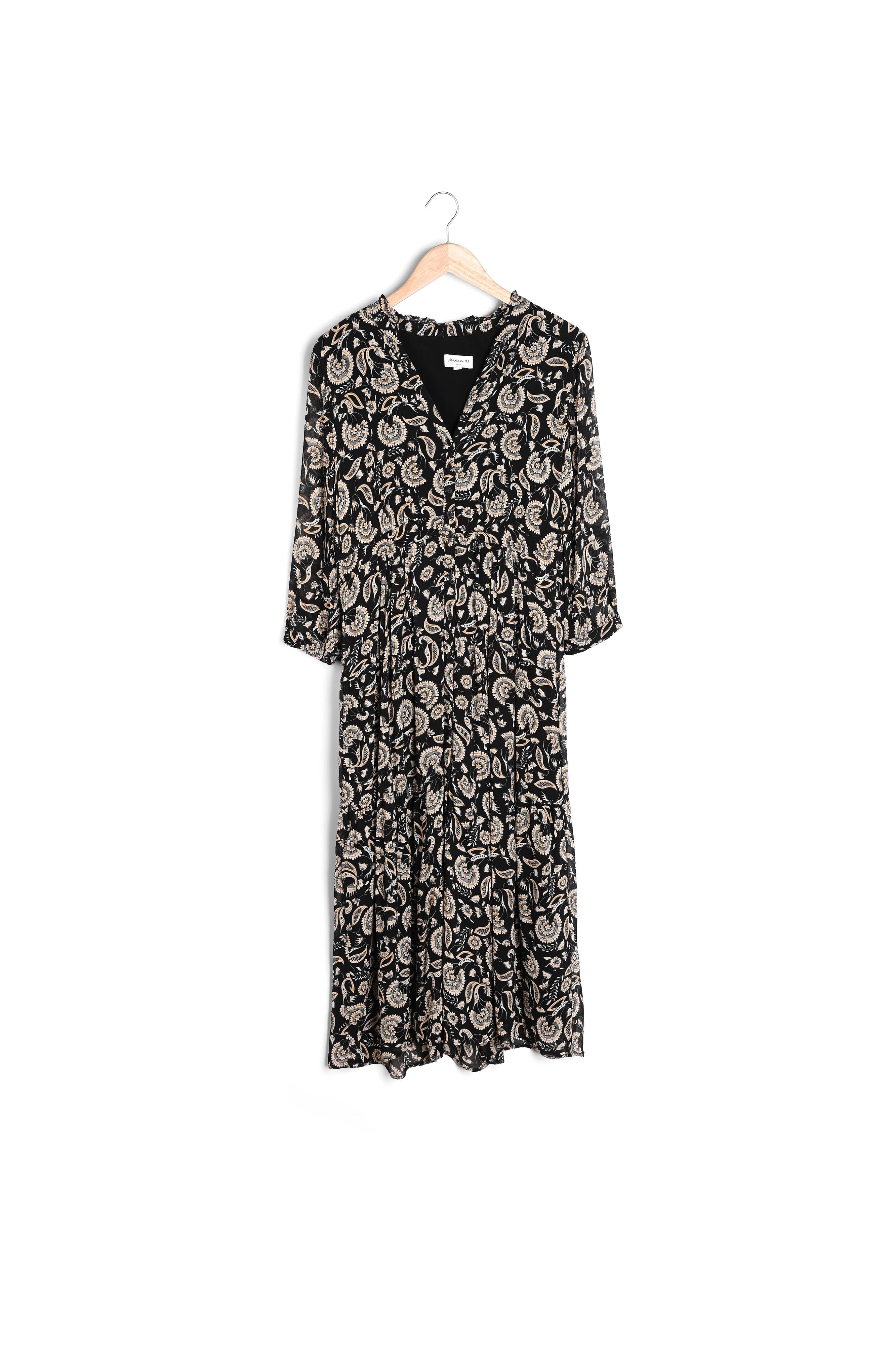 Robe longue vaporeuse imprimée noire Carola Faume - seconde main