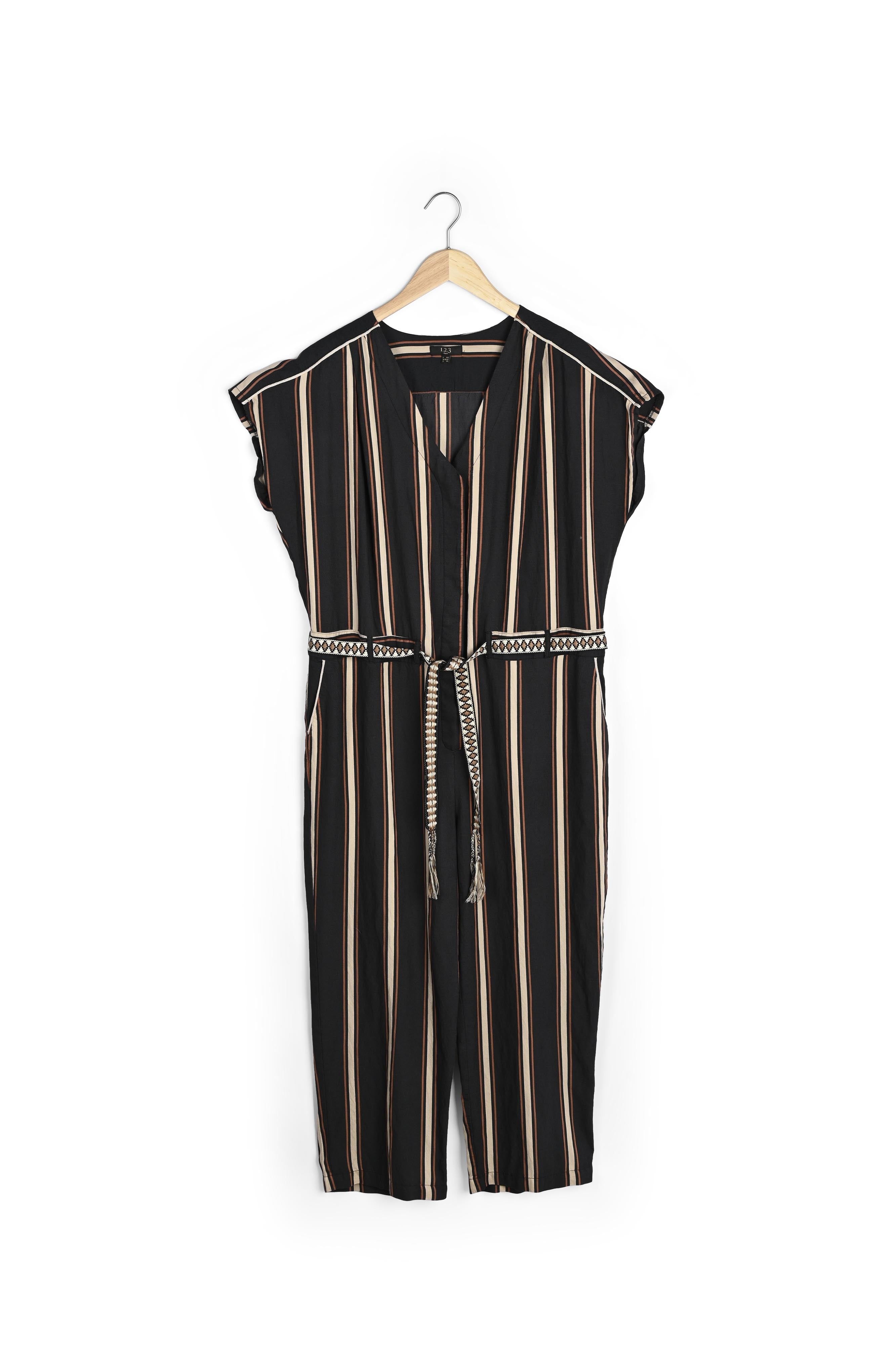 Combinaison noire rayée ceinturée Lady Faume - seconde main