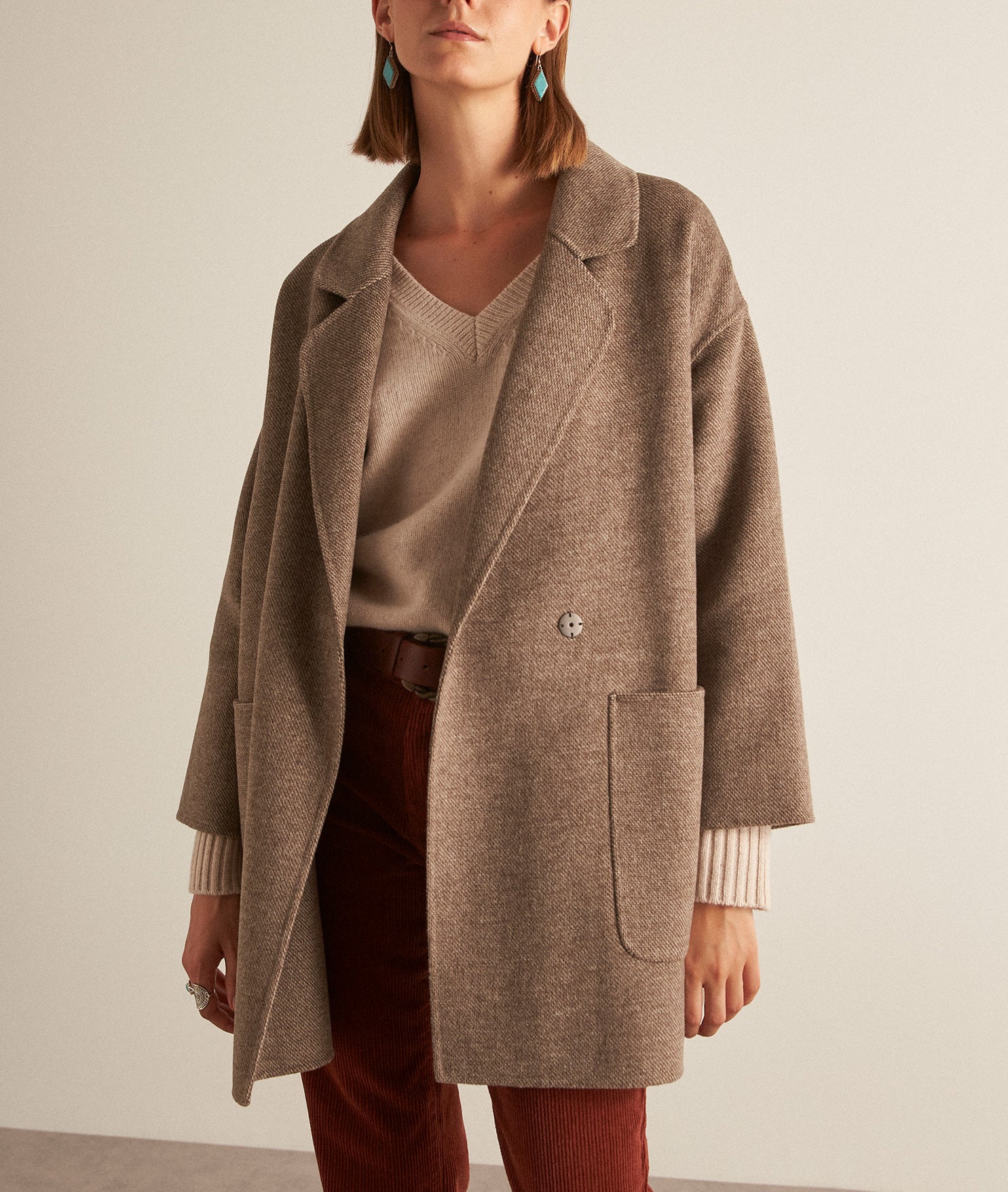 Manteau en laine mi-long taupe foncé Mado Faume - seconde main