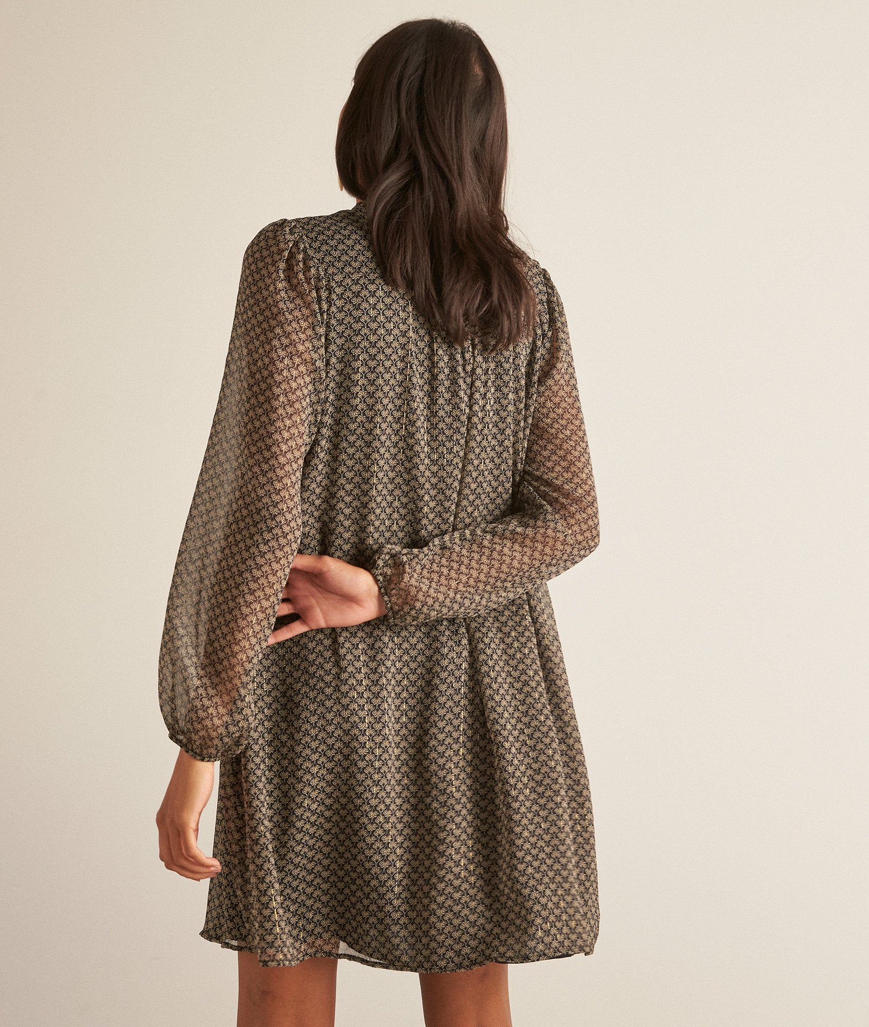 Robe courte imprimée noire et beige Hemilie Faume - seconde main