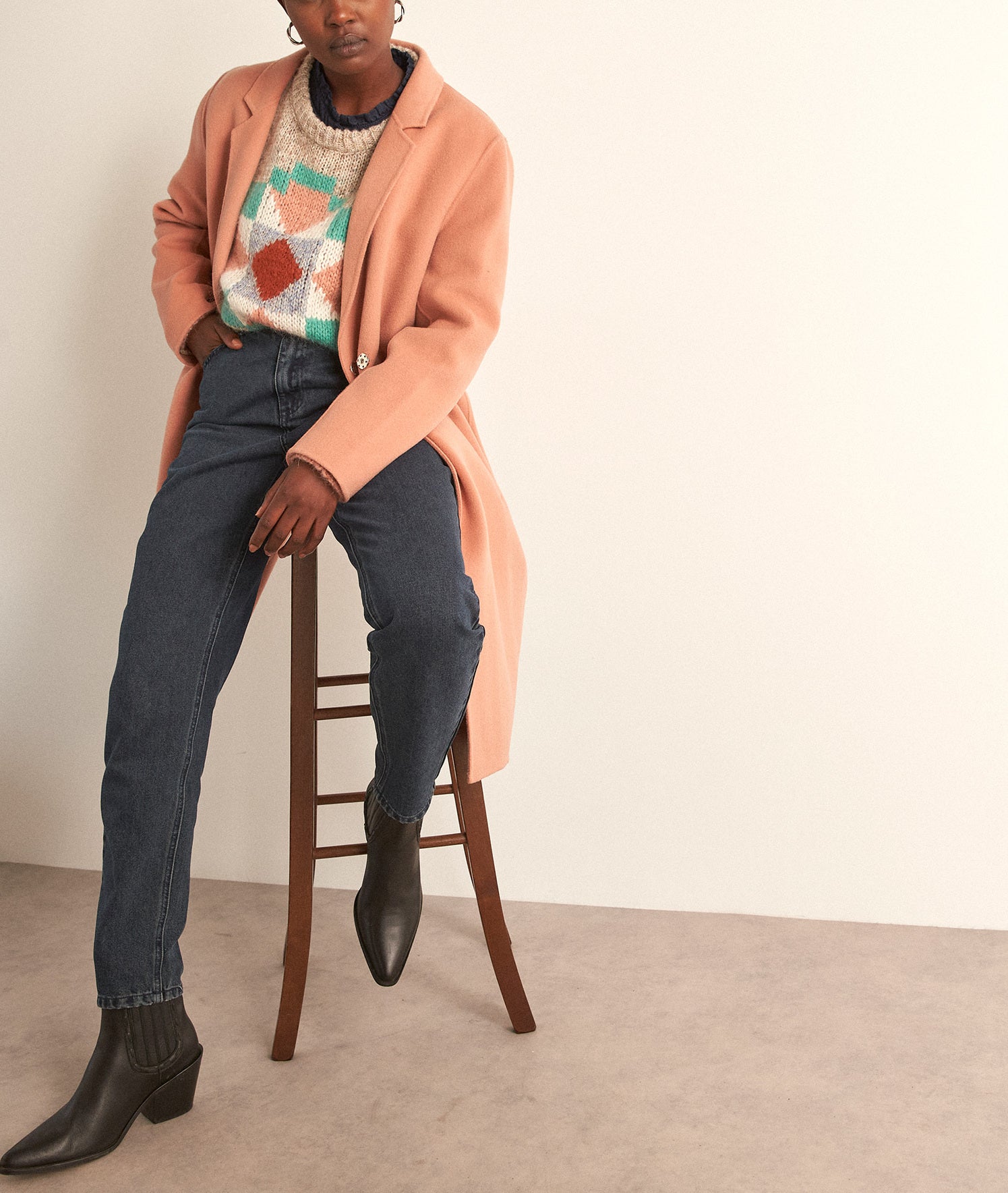 Manteau long rose en laine Maya Faume - seconde main