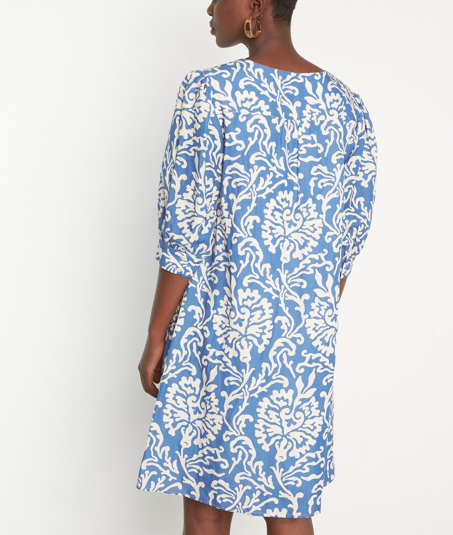 Robe courte droite imprimée bleu ciel Nassima Faume - seconde main