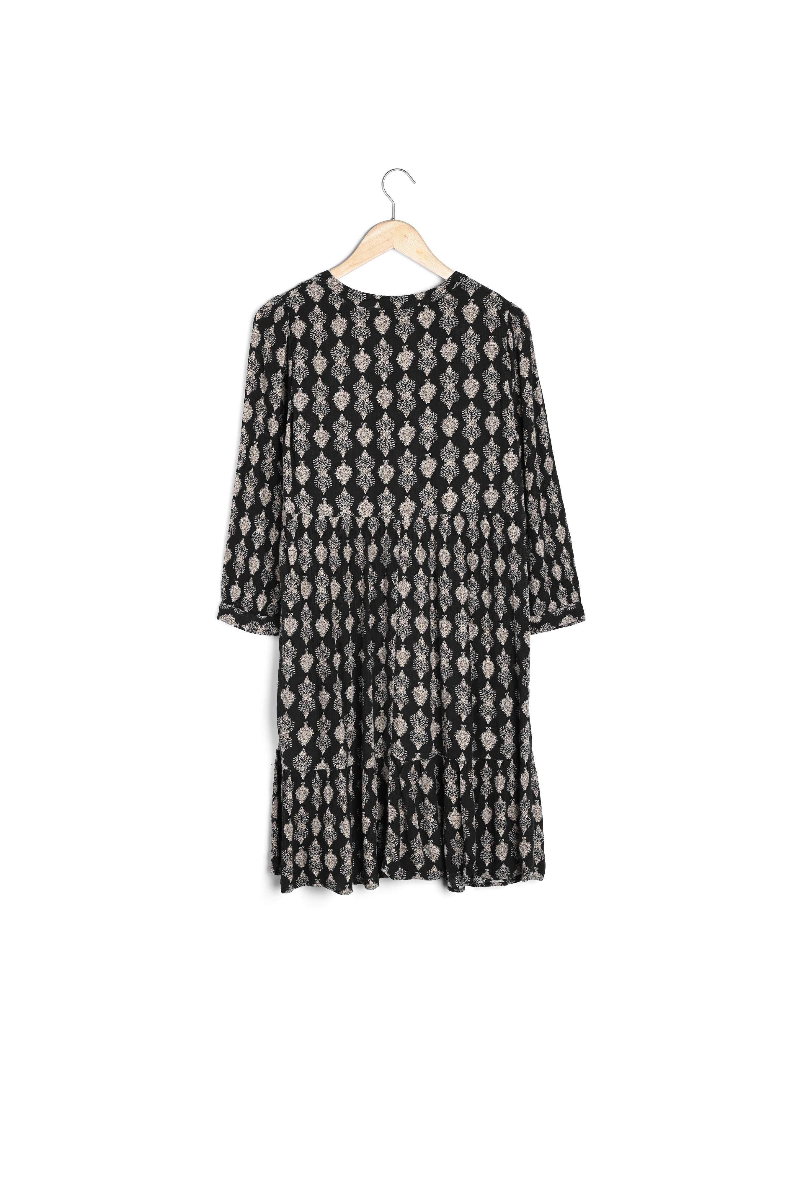 Robe courte imprimée noir et beige en viscose responsable Soleil Faume - seconde main