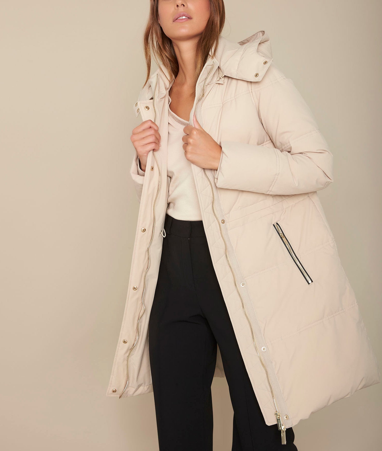 Doudoune beige à capuche Léonie Faume - seconde main