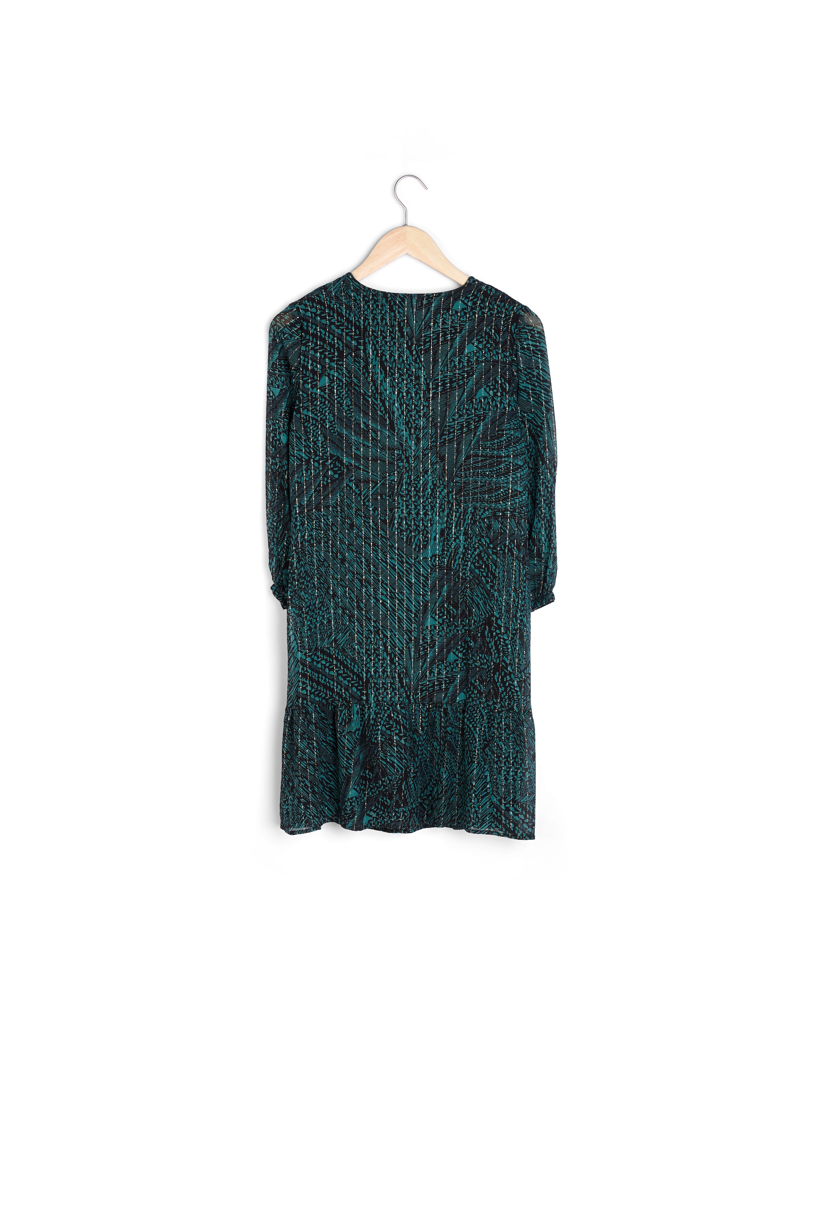 Robe courte et fluide imprimée verte et noire Soraya Faume - seconde main