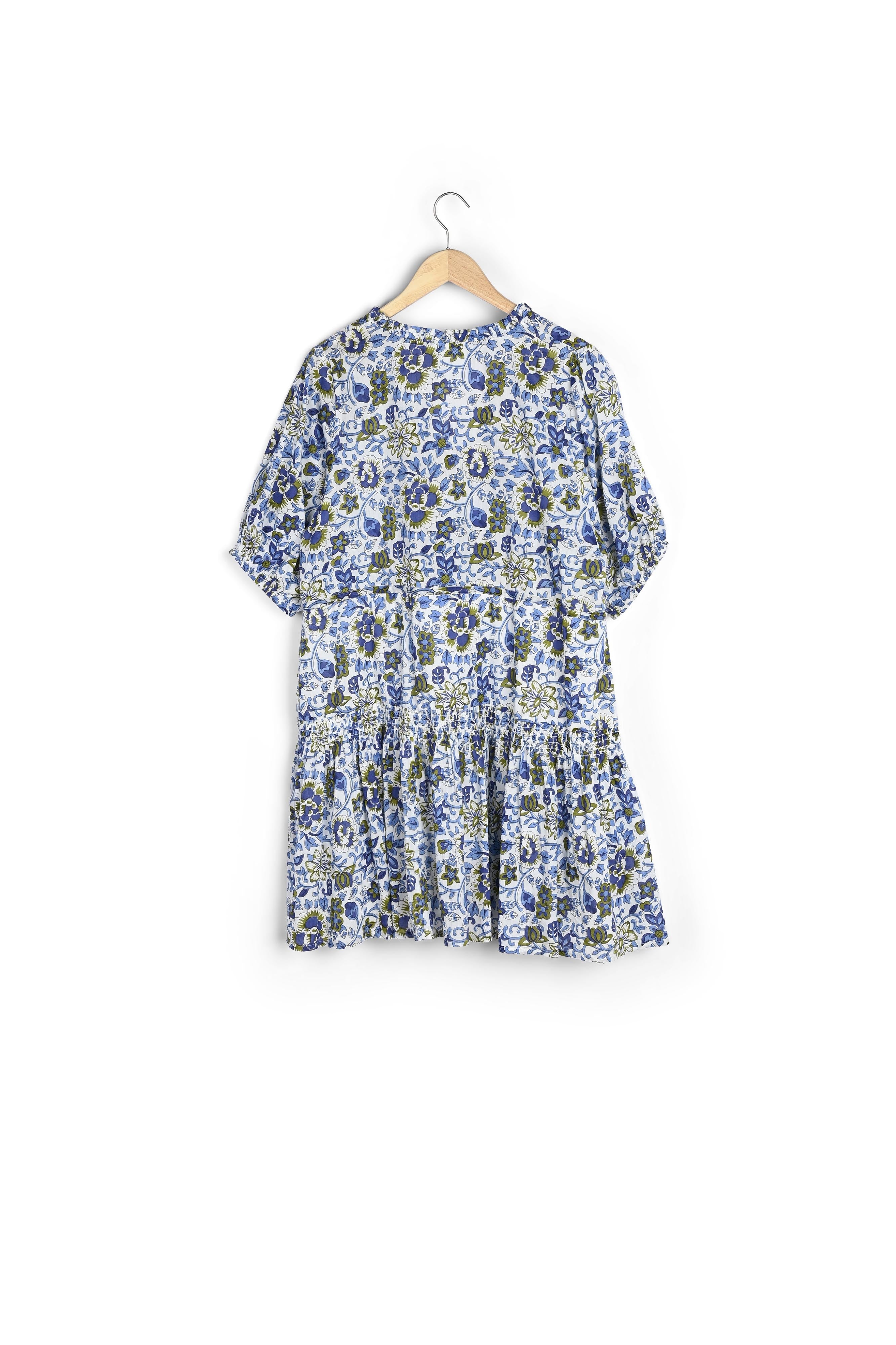 Robe courte en coton imprimé blanc et bleu Hana Faume - seconde main