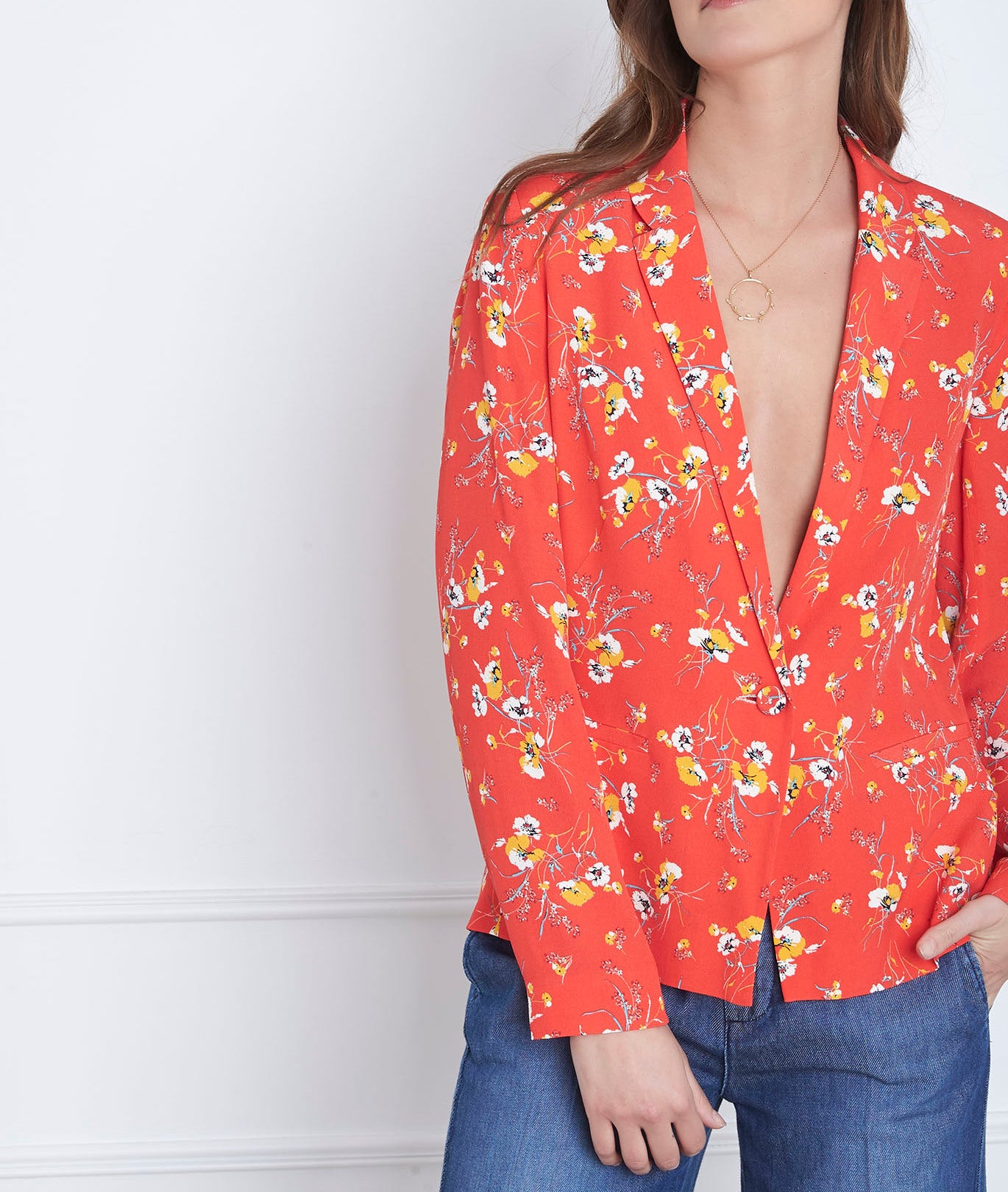 Veste rouge imprimé fleur Farley Faume - seconde main