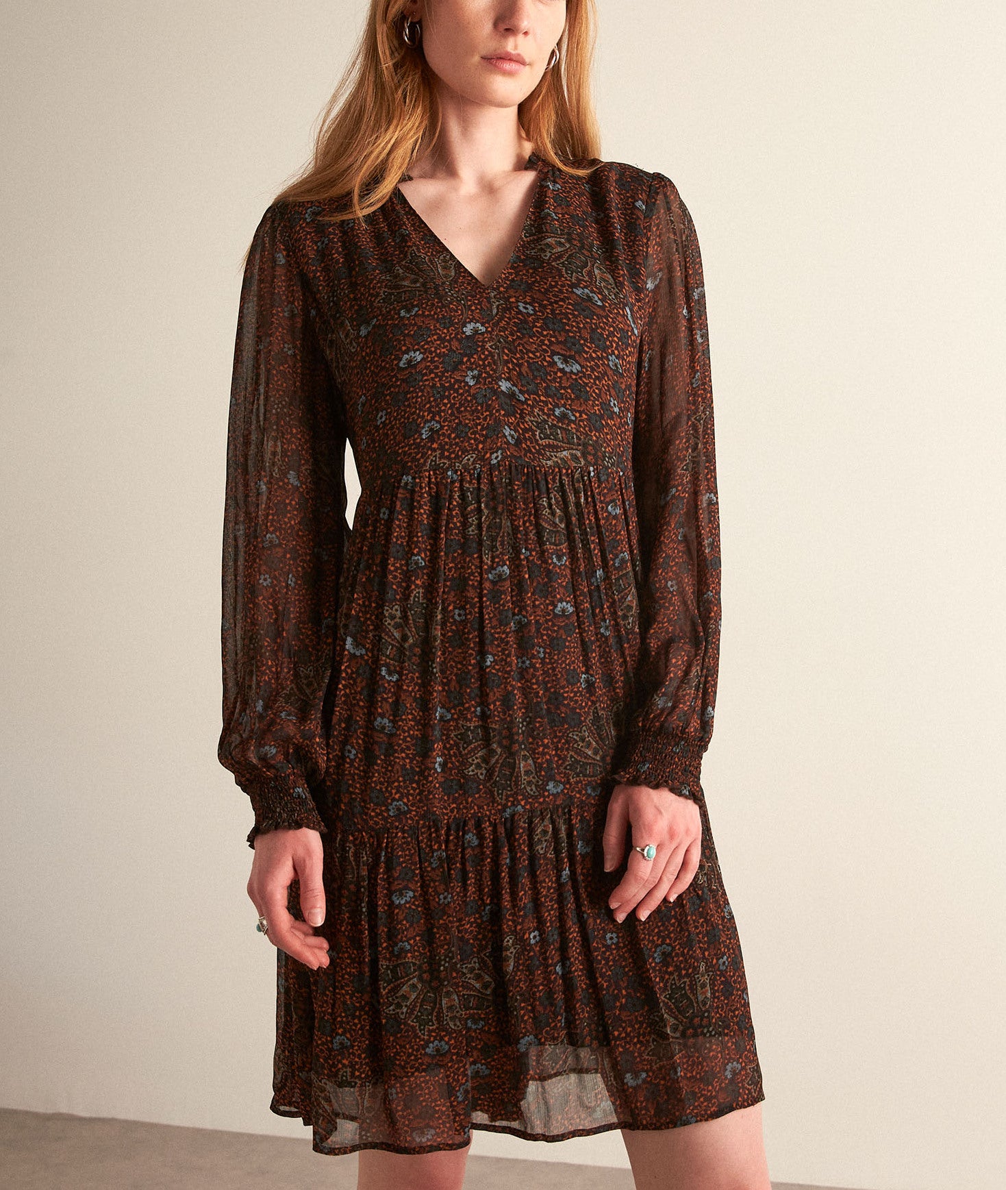 Robe courte imprimée marron Naty Faume - seconde main