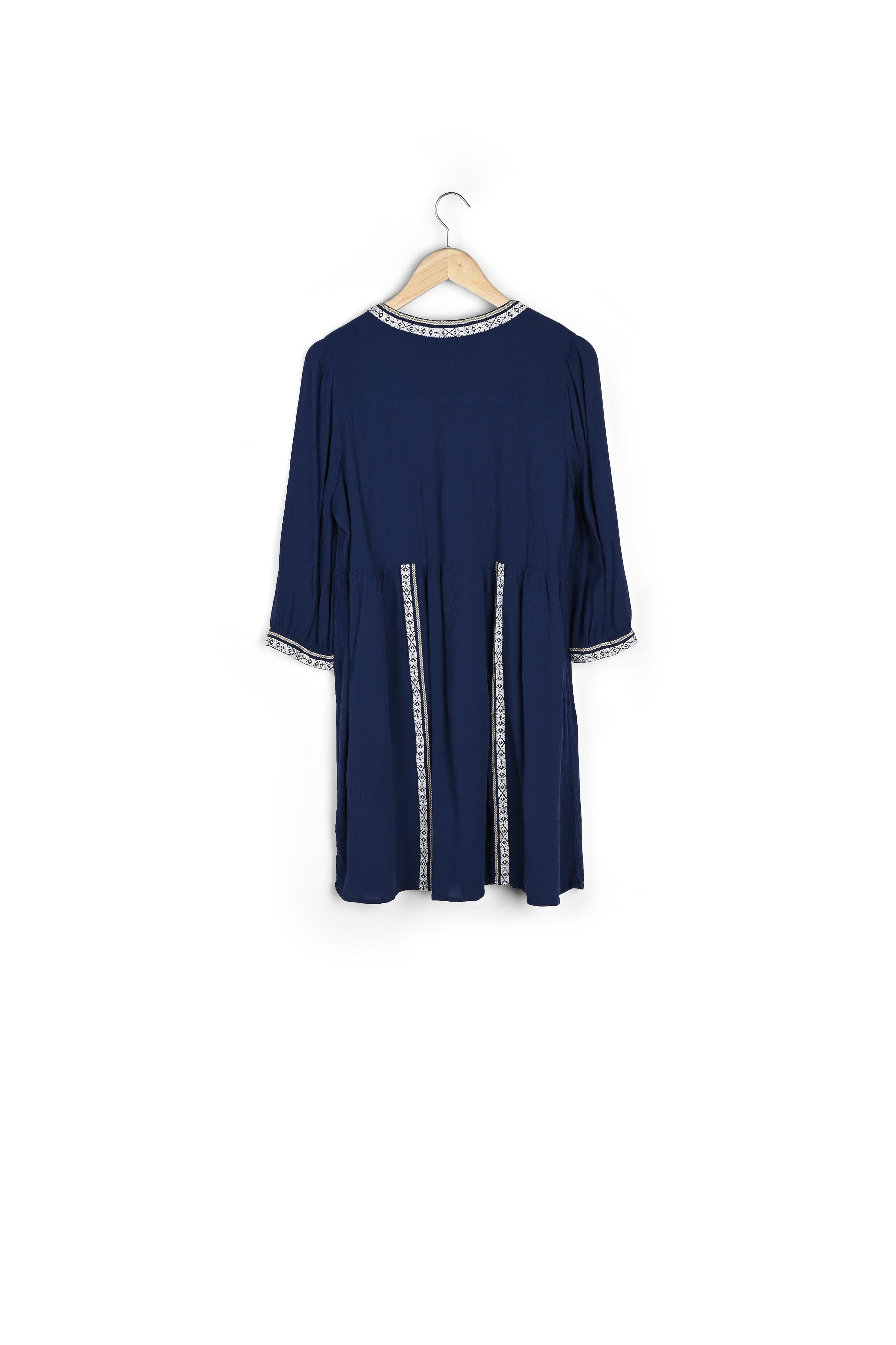 Robe courte fluide et brodée marine Stella Faume - seconde main