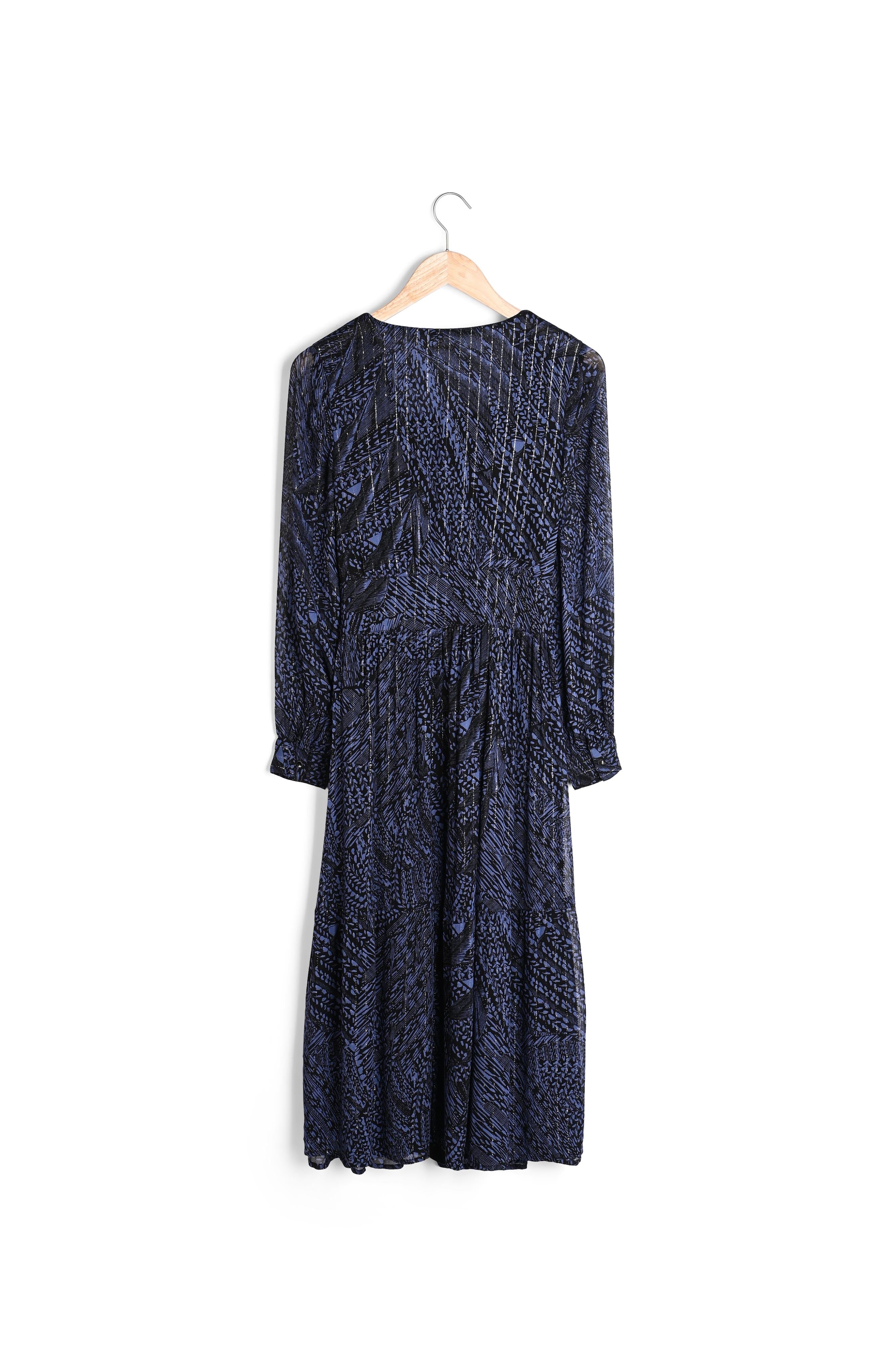 Robe longue cache-coeur imprimée marine et noire Liberty Faume - seconde main