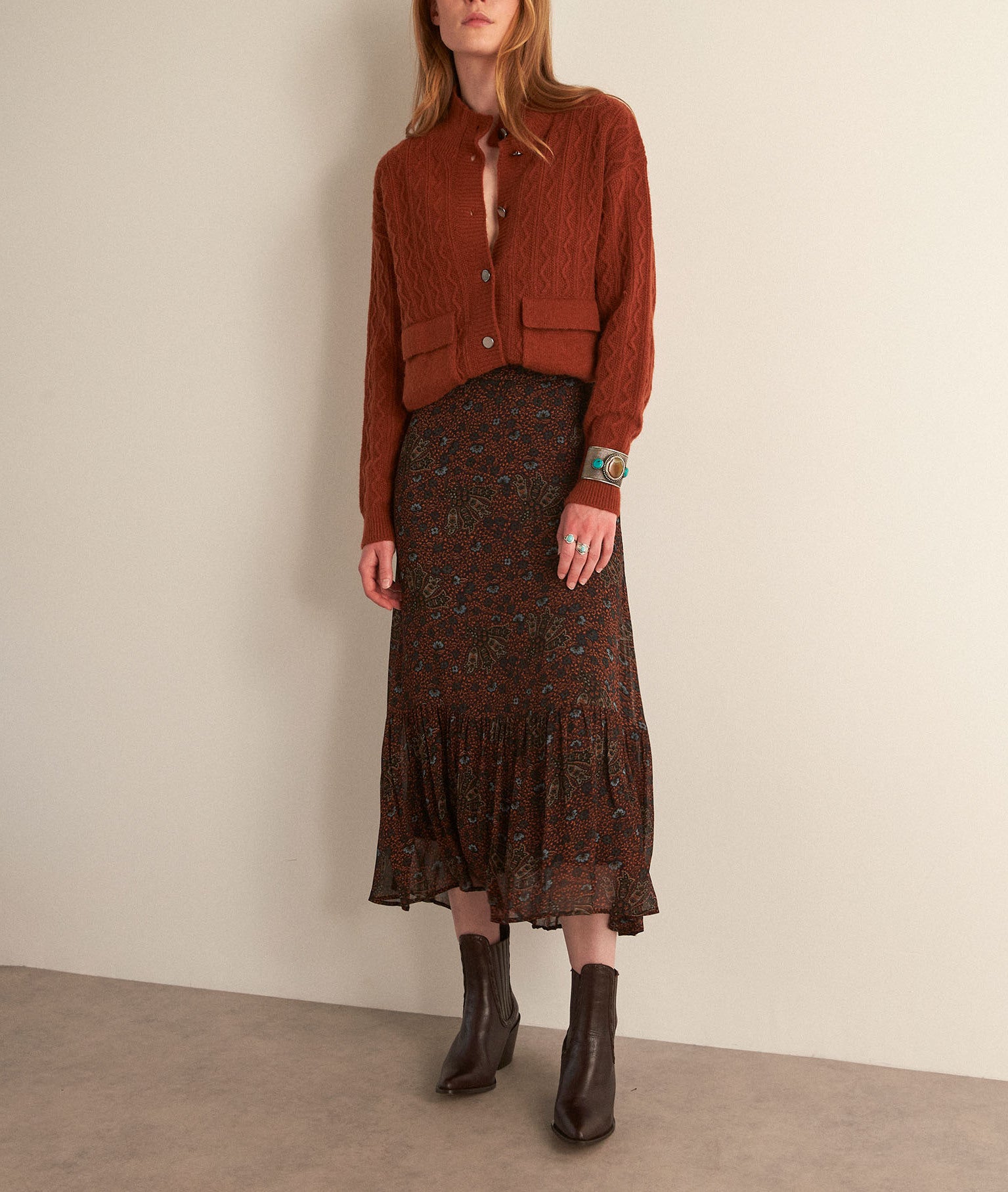 Jupe longue imprimée marron Kassy Faume - seconde main