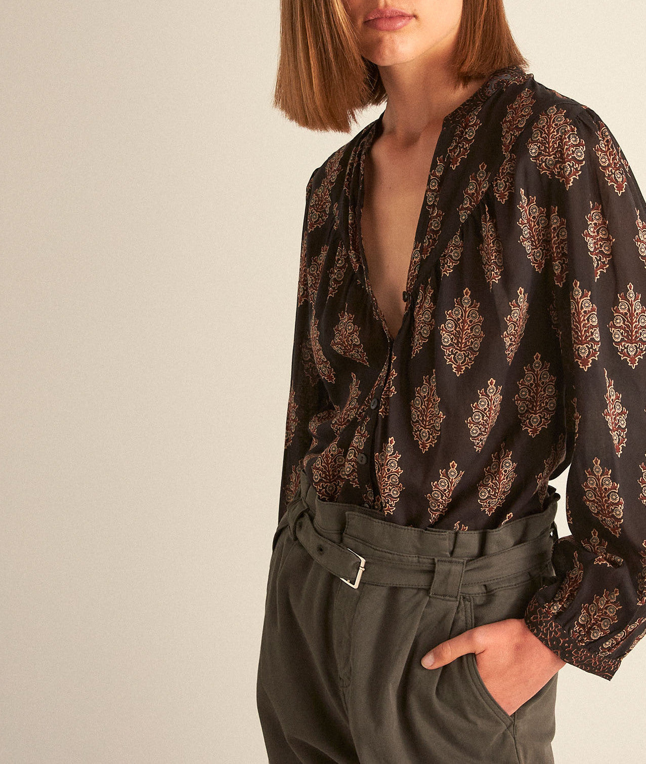 Blouse noire imprimée CHRISTINE Faume - seconde main