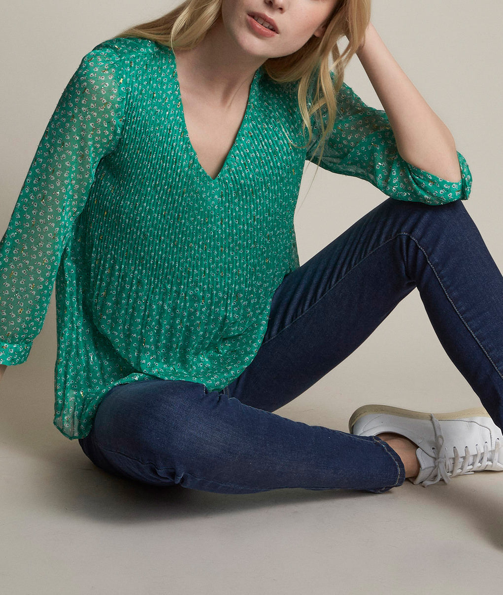 Blouse plissée imprimée Eva Faume - seconde main