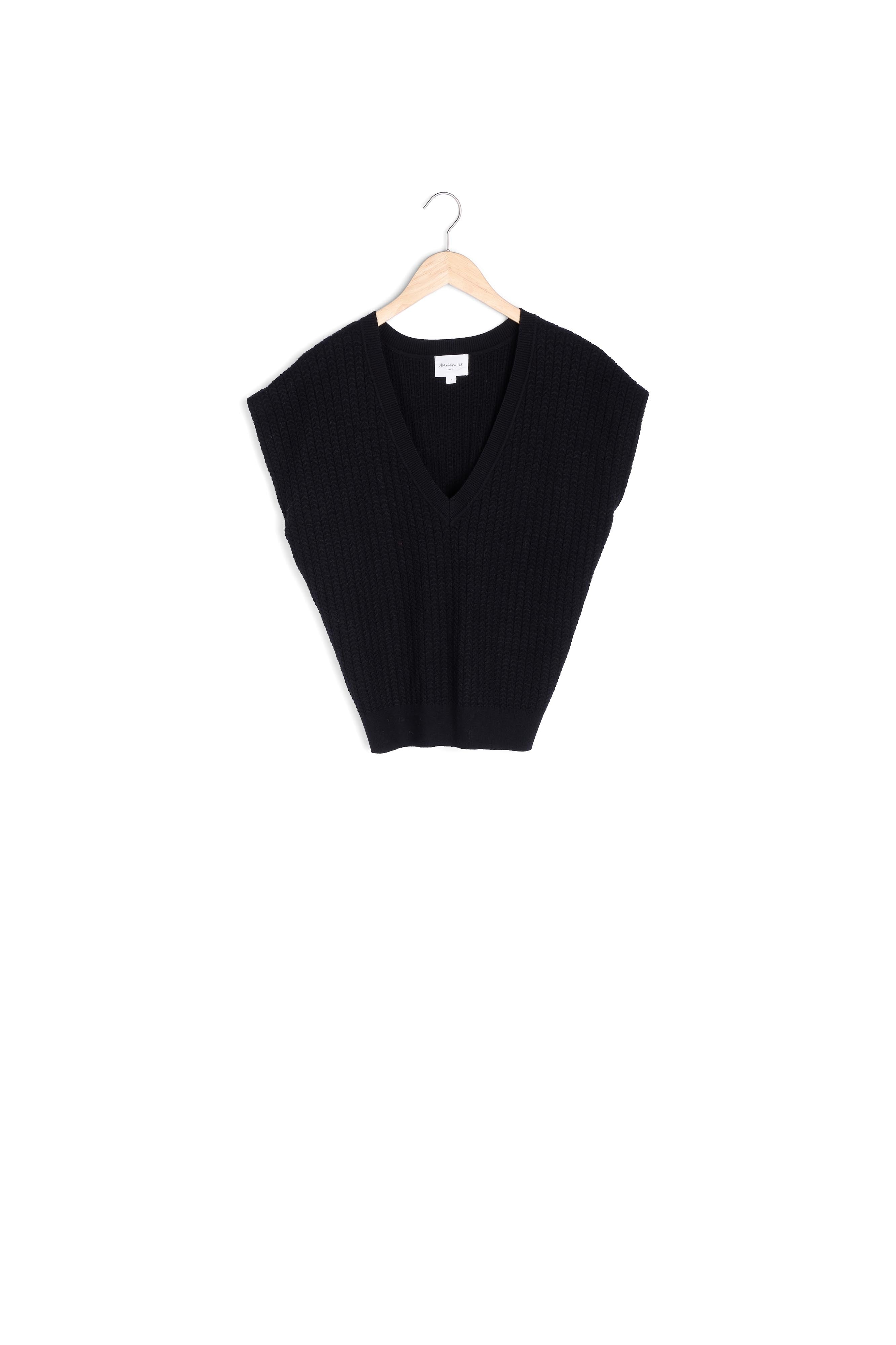 Pull sans manches à torsades noir Teresa Faume - seconde main